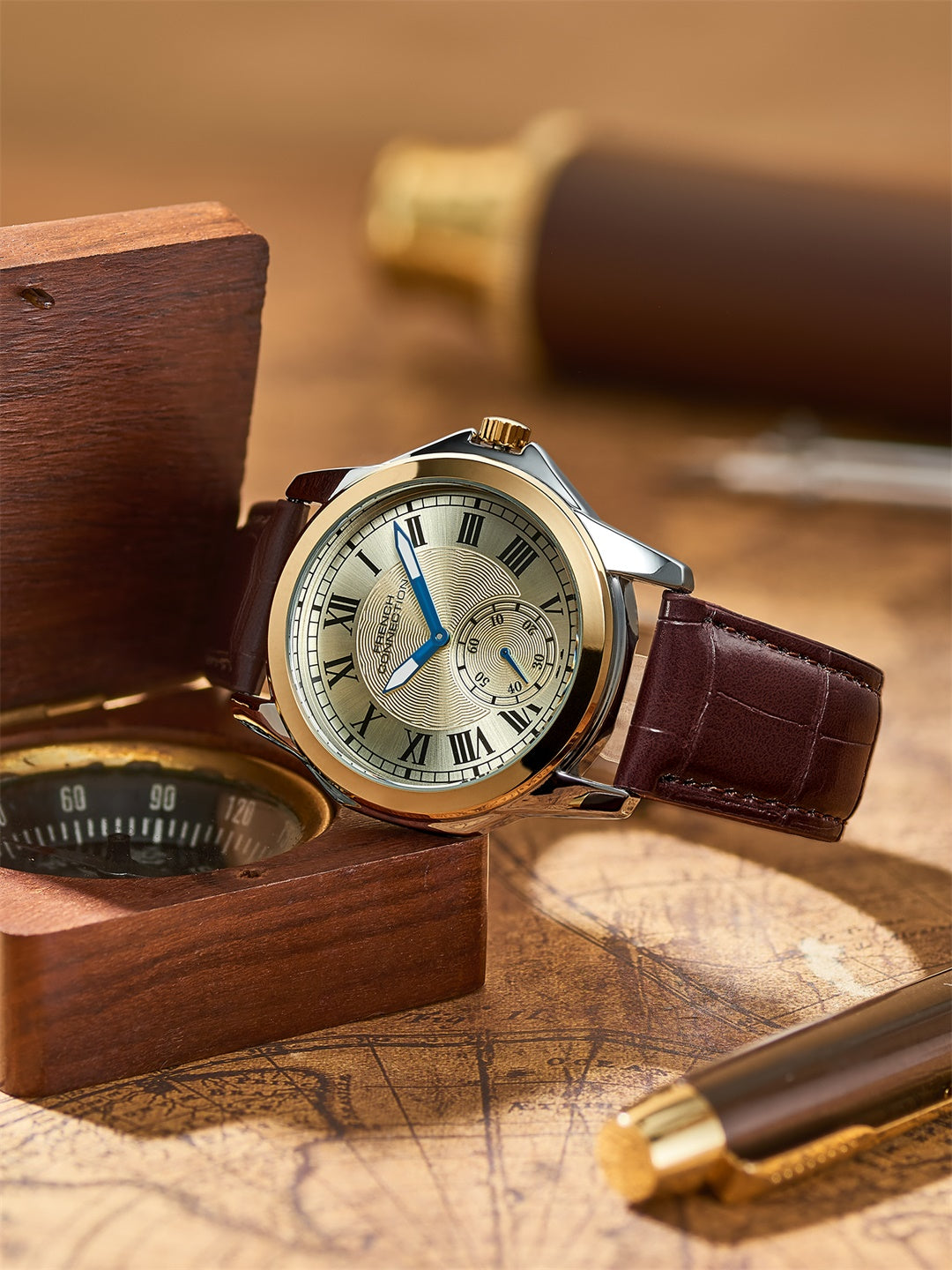 French Connection Romanite | Quartz Analog Display | White Dial | Brown Leather Strap | Watch for Men - FCMX07BRL