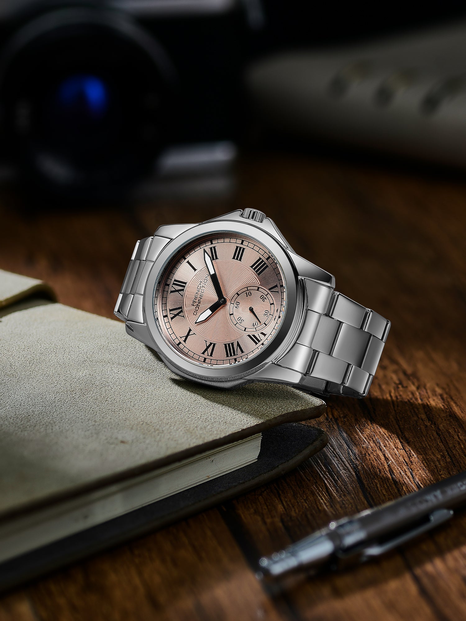 French Connection Romanite | Quartz Analog Display | Beige Dial | Stainless Steel Strap | Watch for Men - FCMX07SM