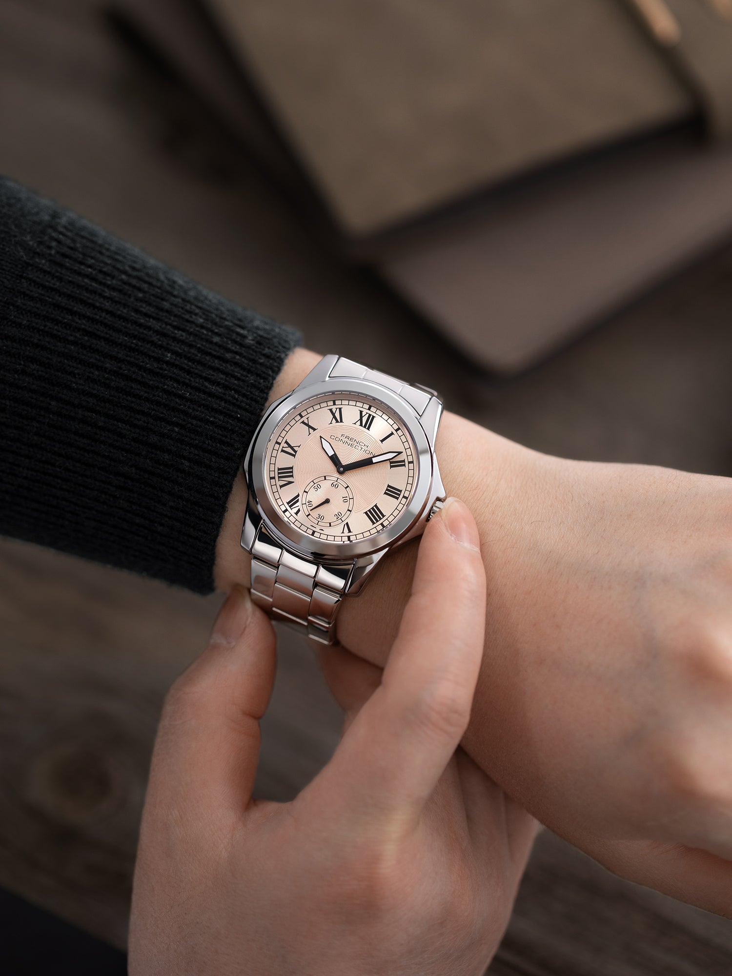 French Connection Romanite | Quartz Analog Display | White Dial | Two- Tone Stainless Steel Strap | Watch for Men - FCMX07SM