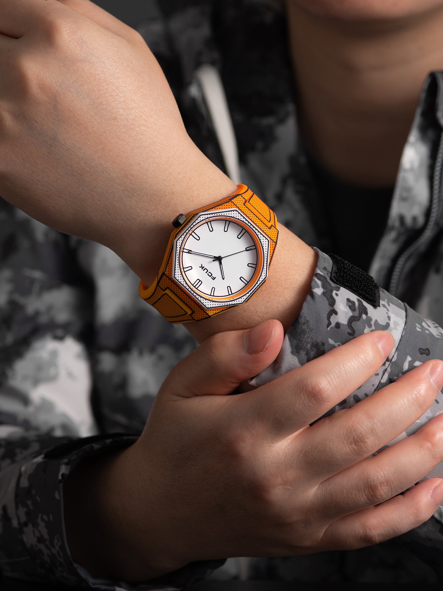 FCUK Escarp Quartz| Analog Display | White Dial | Orange Silicone Strap | Watch for men - FCMX09O