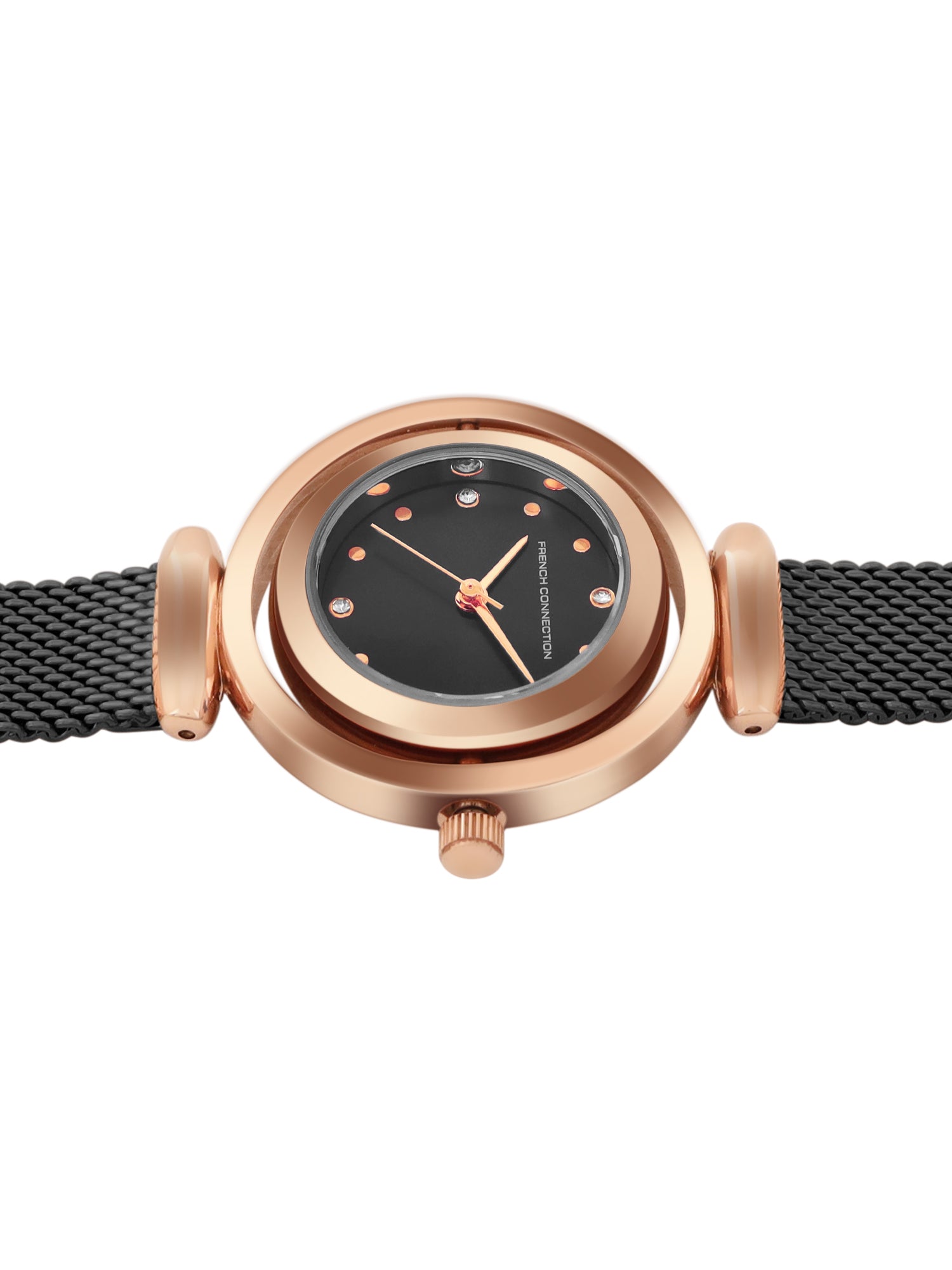 French Connection Sunray Black Round Dial With Black Stainless Steel Strap Watch - For Womens FCMX1BM