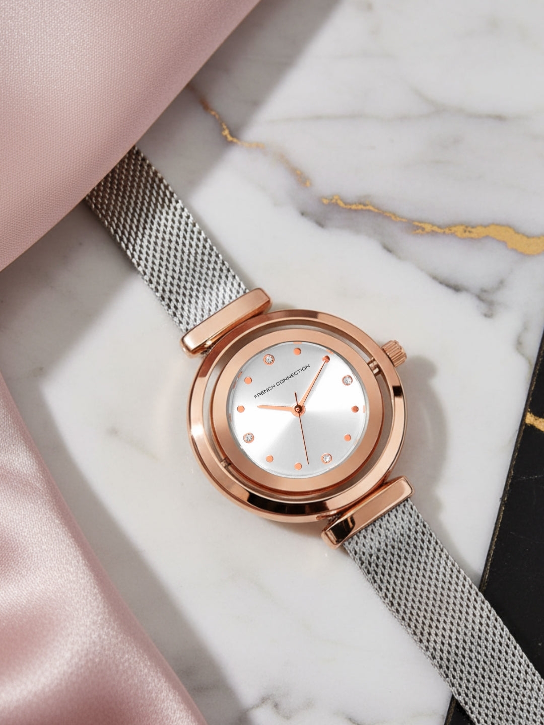 French Connection Sunray Silver Round Dial With Stainless Steel Strap Watch - For Womens FCMX1SM