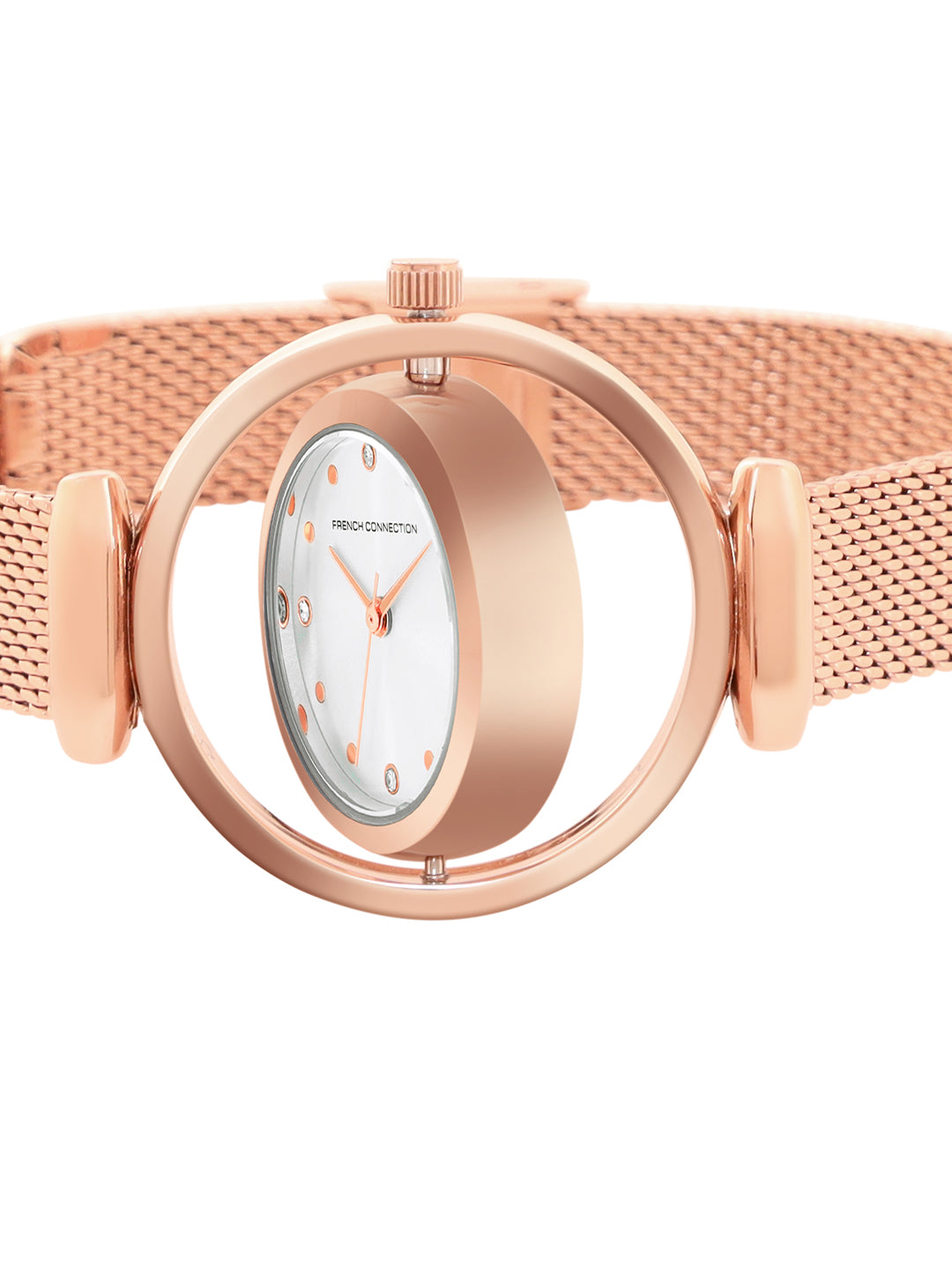 French Connection Sunray Silver Round Dial With Rose Stainless Steel Strap Watch - For Womens FCMX1SRGM