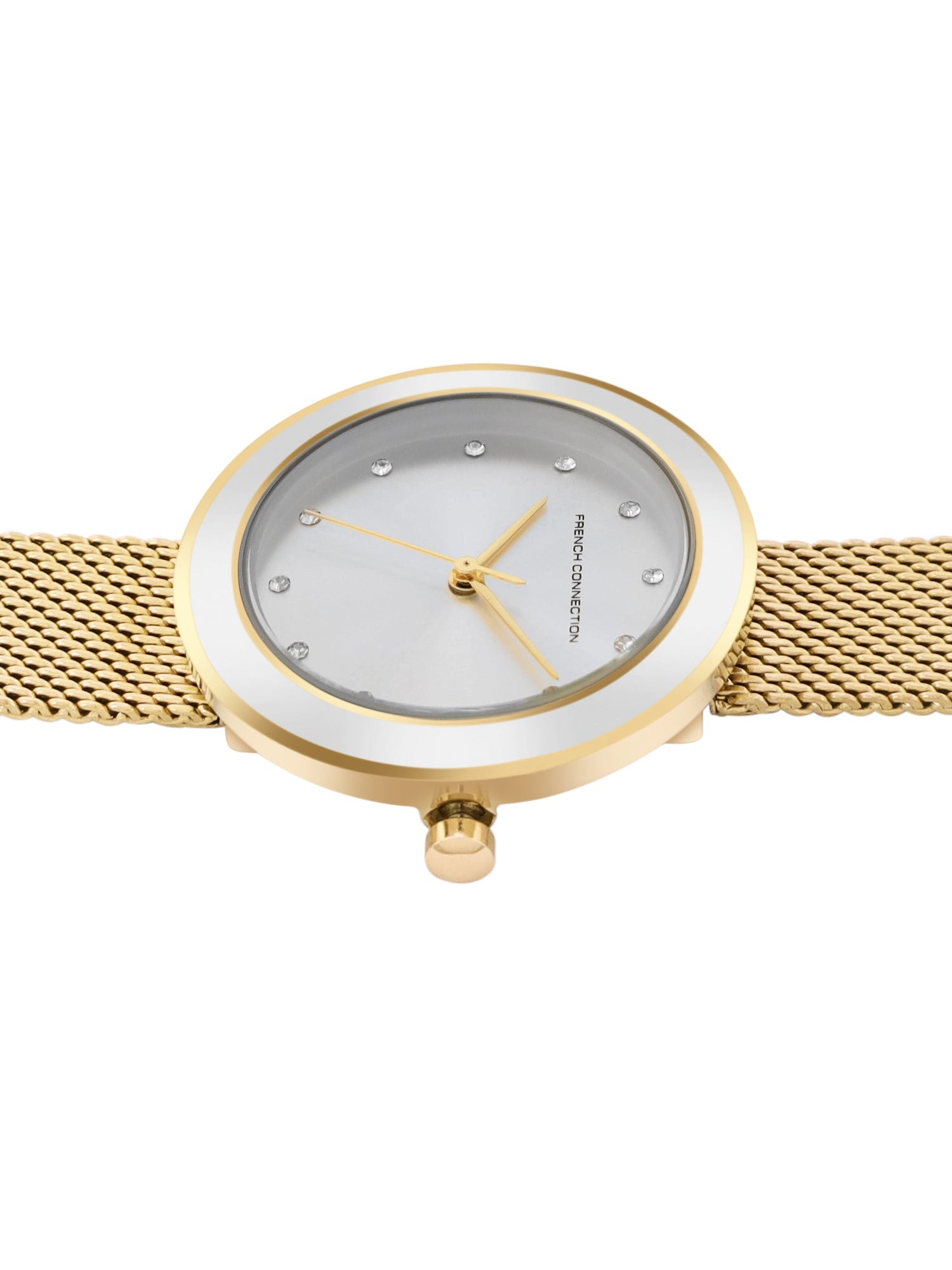 French Connection Sunray Silver Round Dial With Gold Stainless Steel Strap Watch - For Womens FCMX2GM