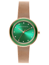 French Connection Sunray Green Round Dial With Rose Stainless Steel  Strap Watch - For Womens FCMX2NRGM