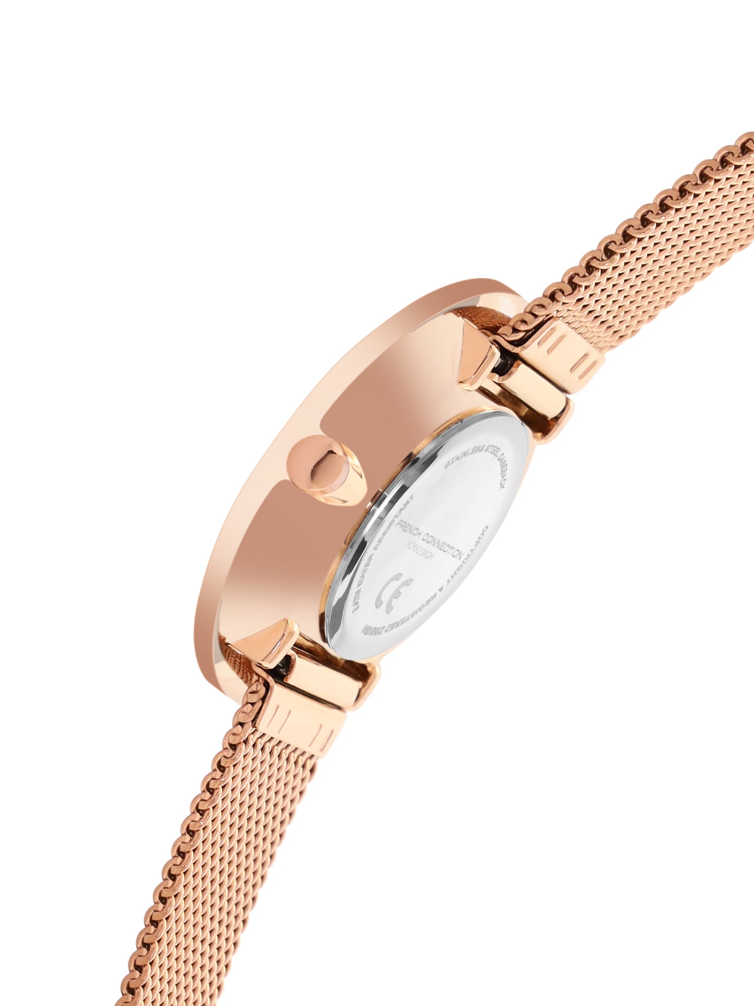French Connection Sunray Silver Round Dial With Rose Stainless Steel Strap Watch - For Womens FCMX2SRGM