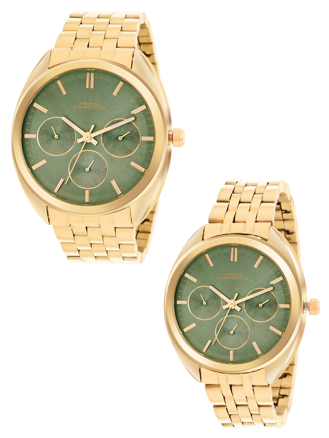 French Connection Green Dial Multifunction Watch for Couple - FCN0113GM