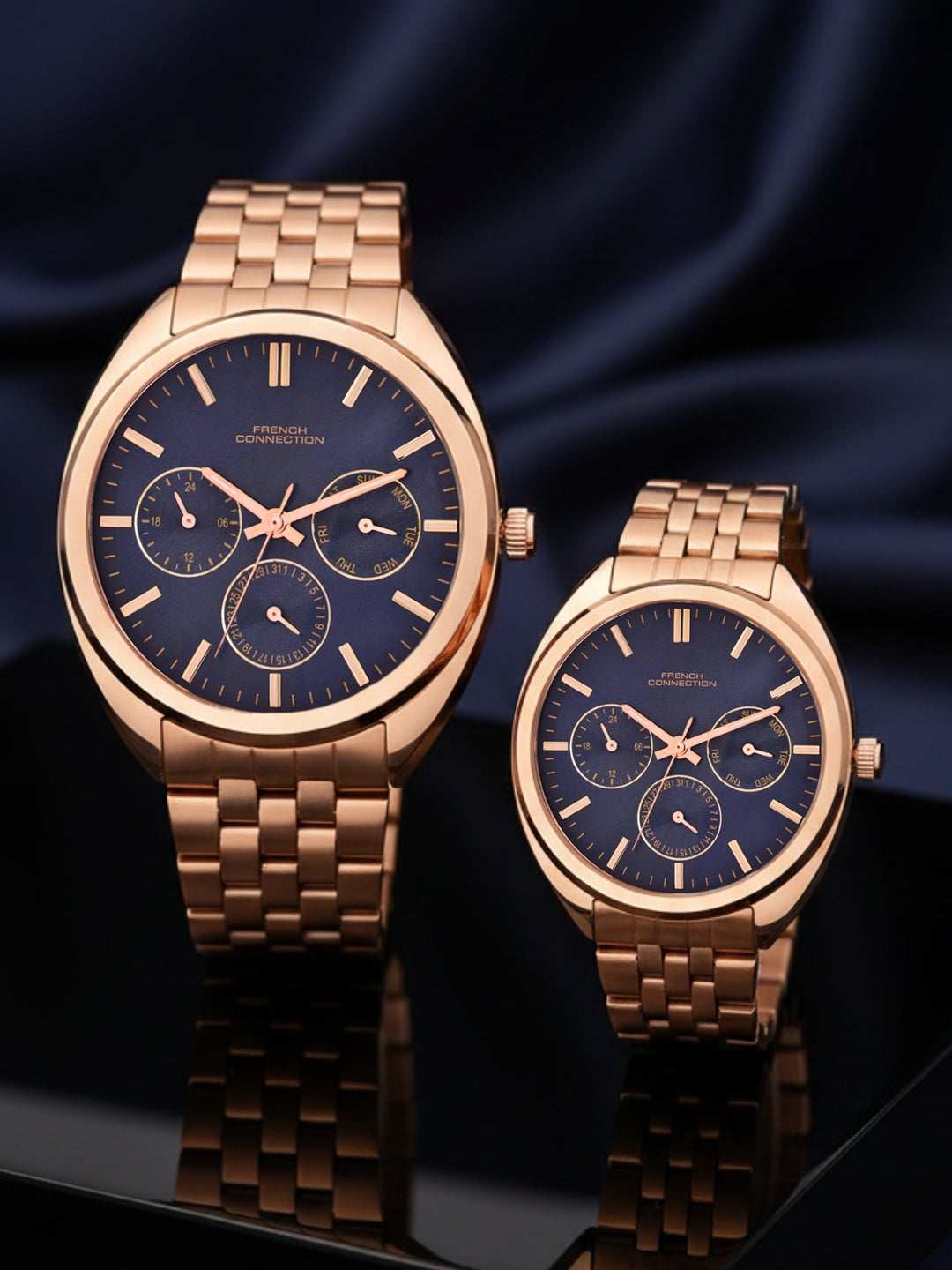French Connection Blue Dial Multifunction Watch for Couple - FCN0113RGM