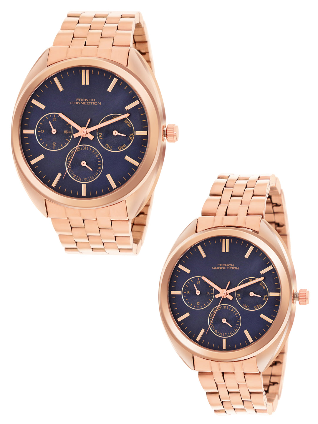 French Connection Blue Dial Multifunction Watch for Couple - FCN0113RGM