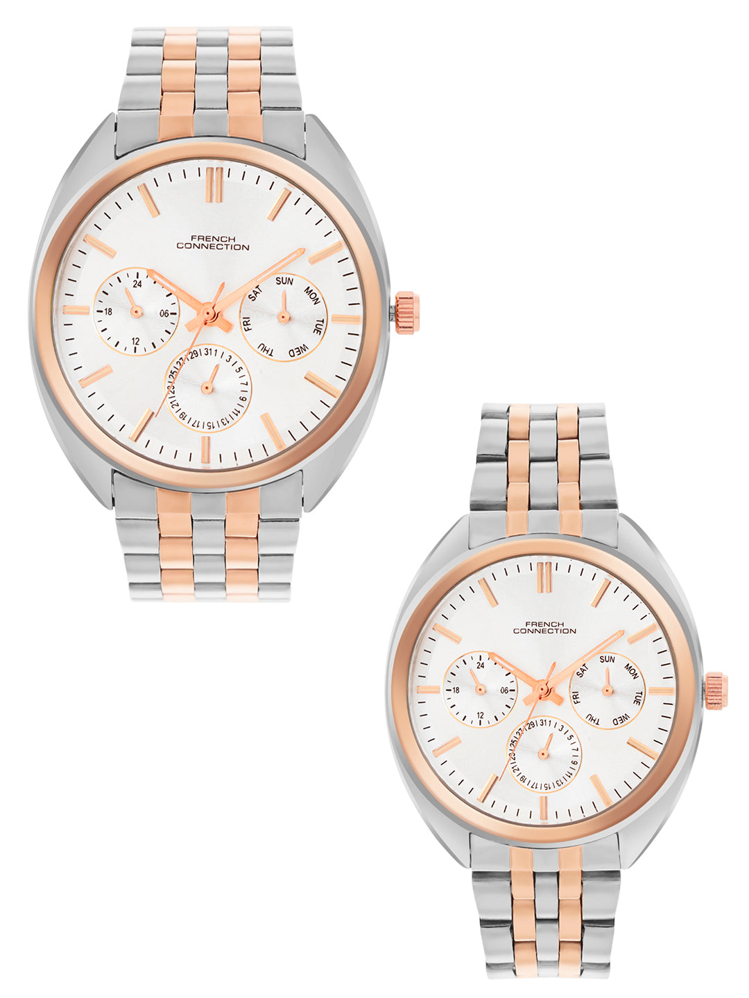 French Connection Silver Dial Multifunction Watch for Couple - FCN0113RTM