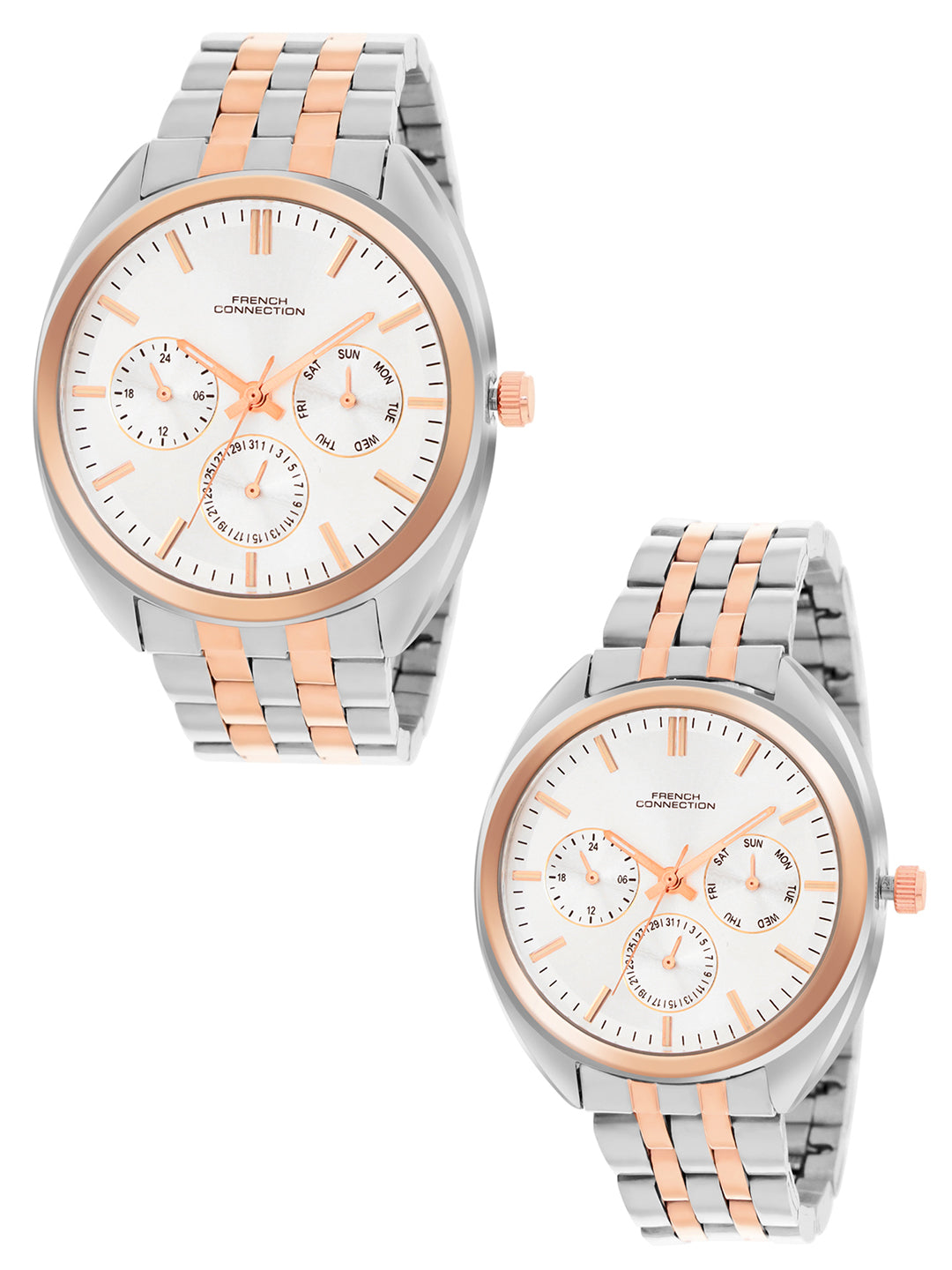 French Connection Silver Dial Multifunction Watch for Couple - FCN0113RTM