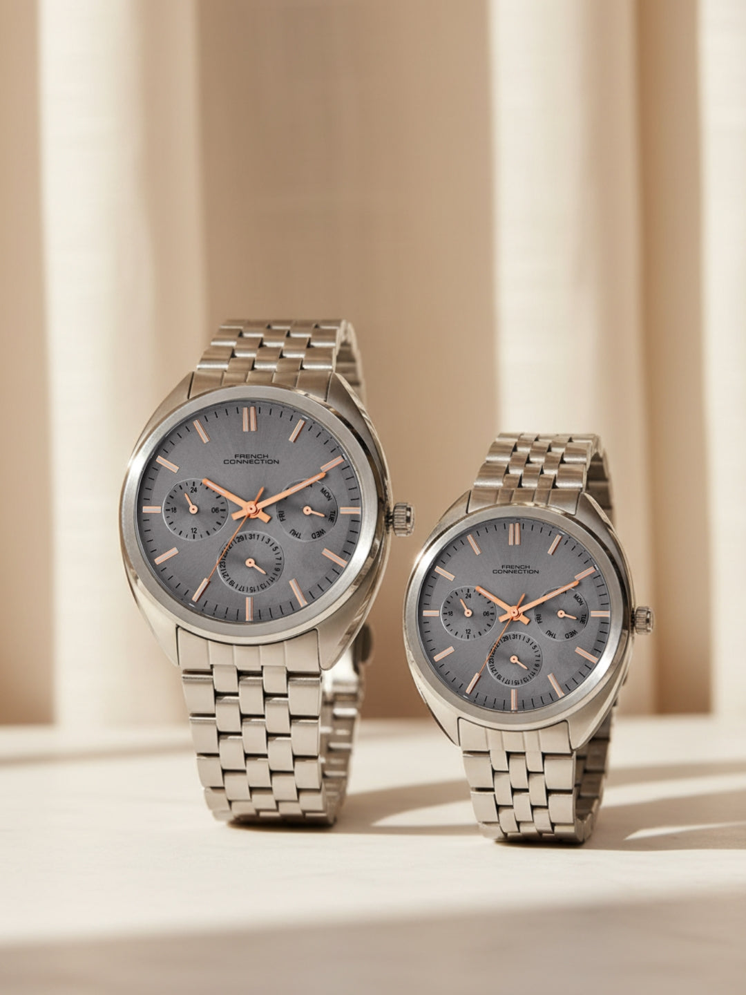 French Connection Grey Dial Multifunction Watch for Couple - FCN0113SM