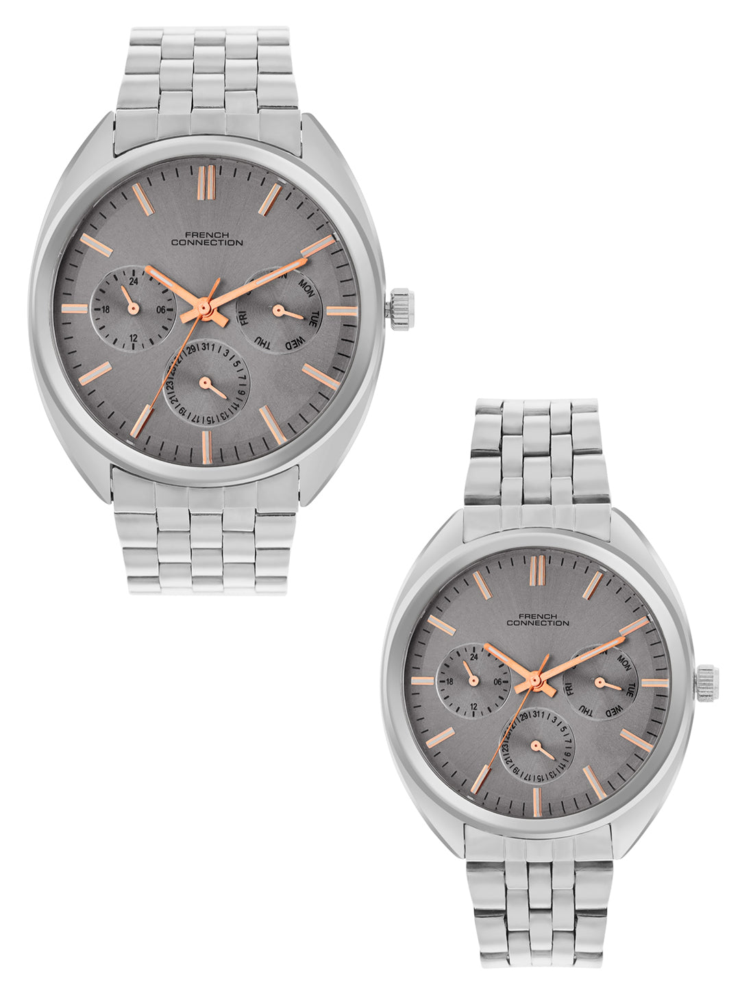 French Connection Grey Dial Multifunction Watch for Couple - FCN0113SM