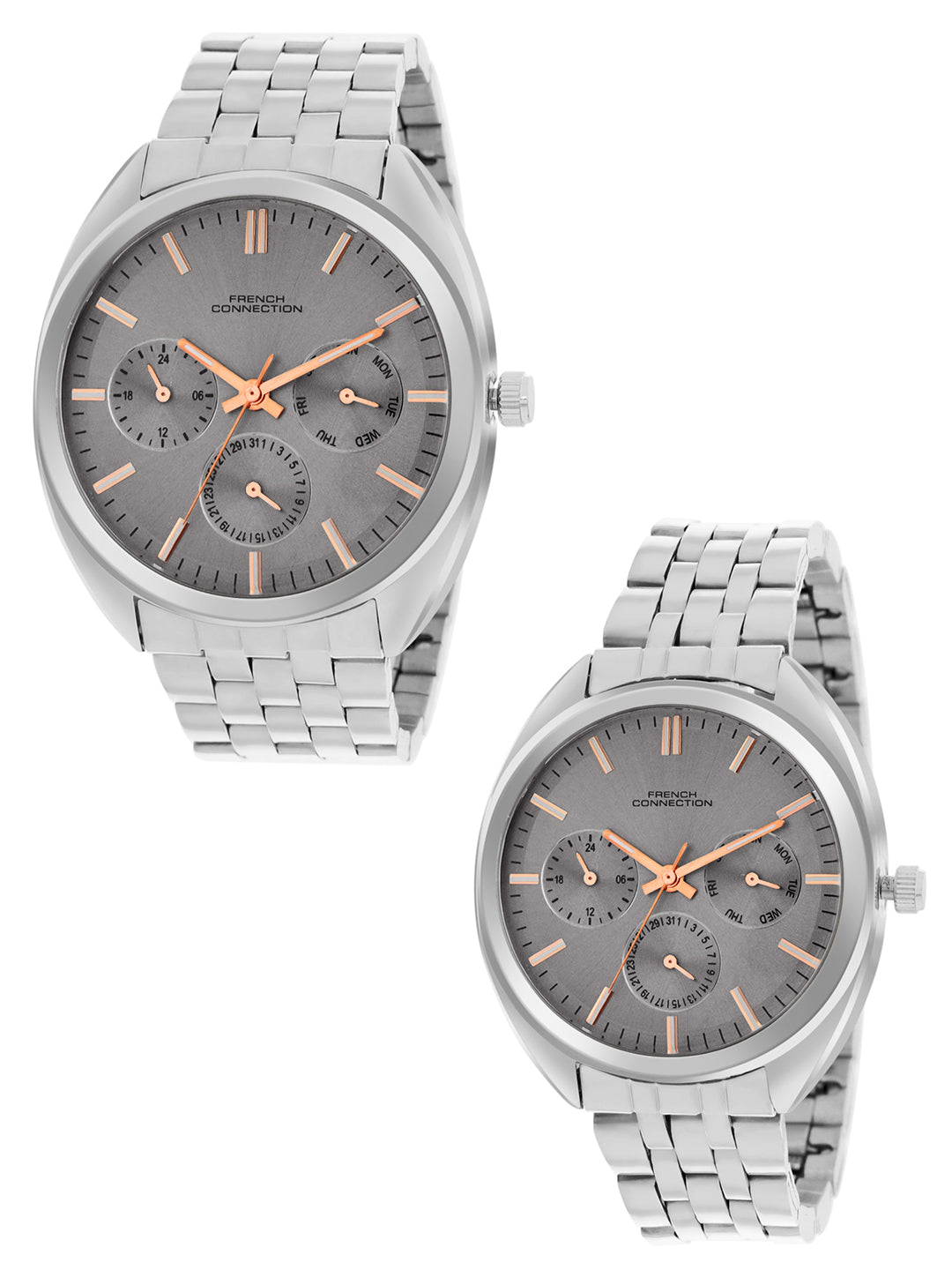 French Connection Grey Dial Multifunction Watch for Couple - FCN0113SM