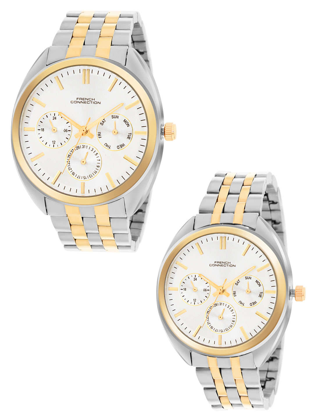 French Connection Silver Dial Multifunction Watch for Couple - FCN0113TM