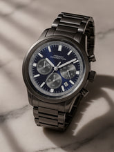 French Connection Sunray Blue Round Dial With  Gun Stainless Steel Strap Chronograph Watch - For Mens FCN0120GNM