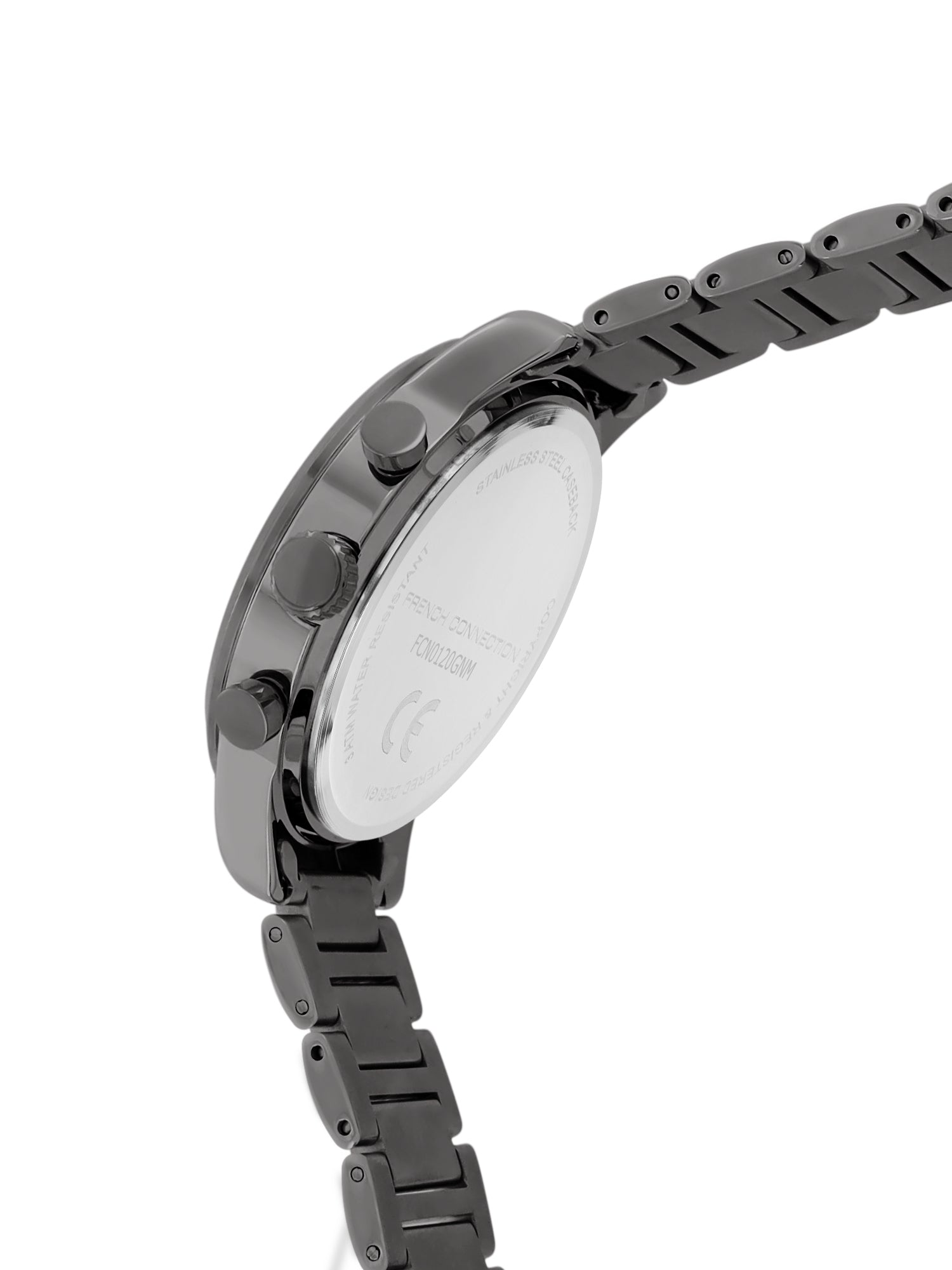 French Connection Sunray Blue Round Dial With  Gun Stainless Steel Strap Chronograph Watch - For Mens FCN0120GNM