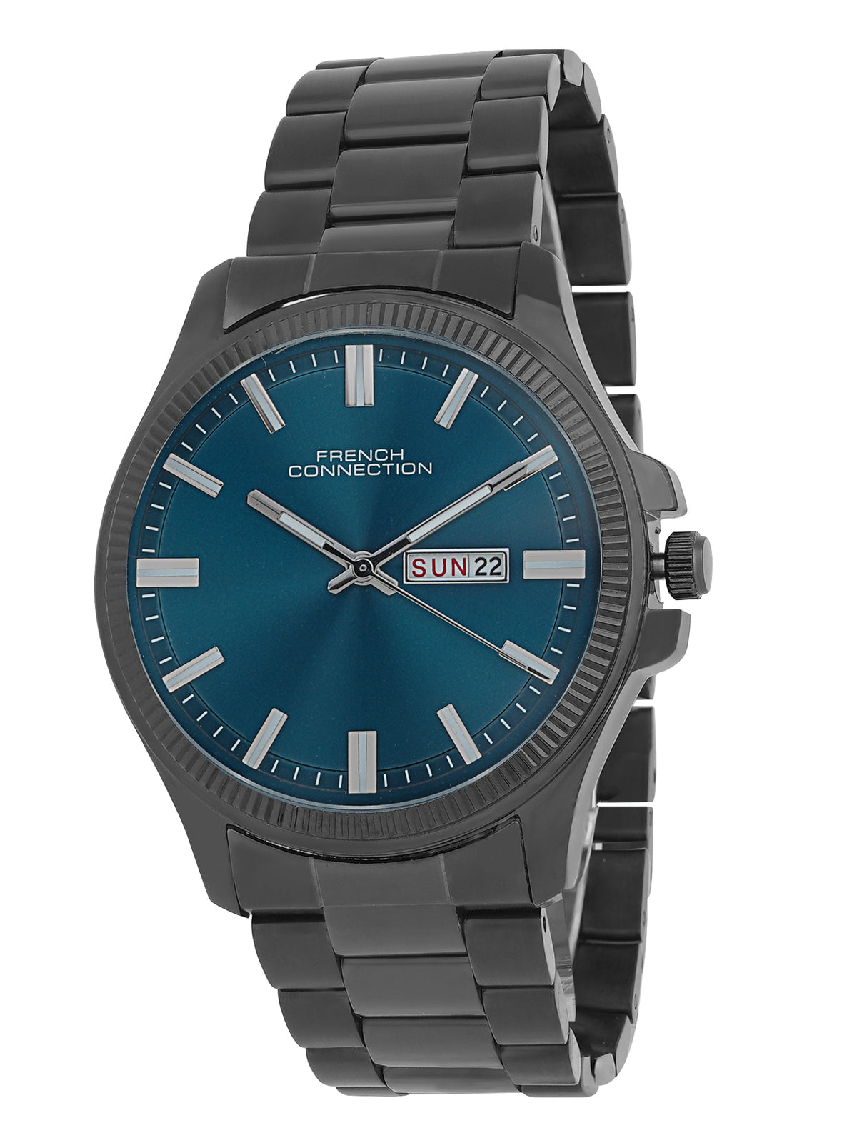 French Connection Sunray Gun Round Dial With Black Stainless Steel Strap Watch - For Mens FCN0121BM