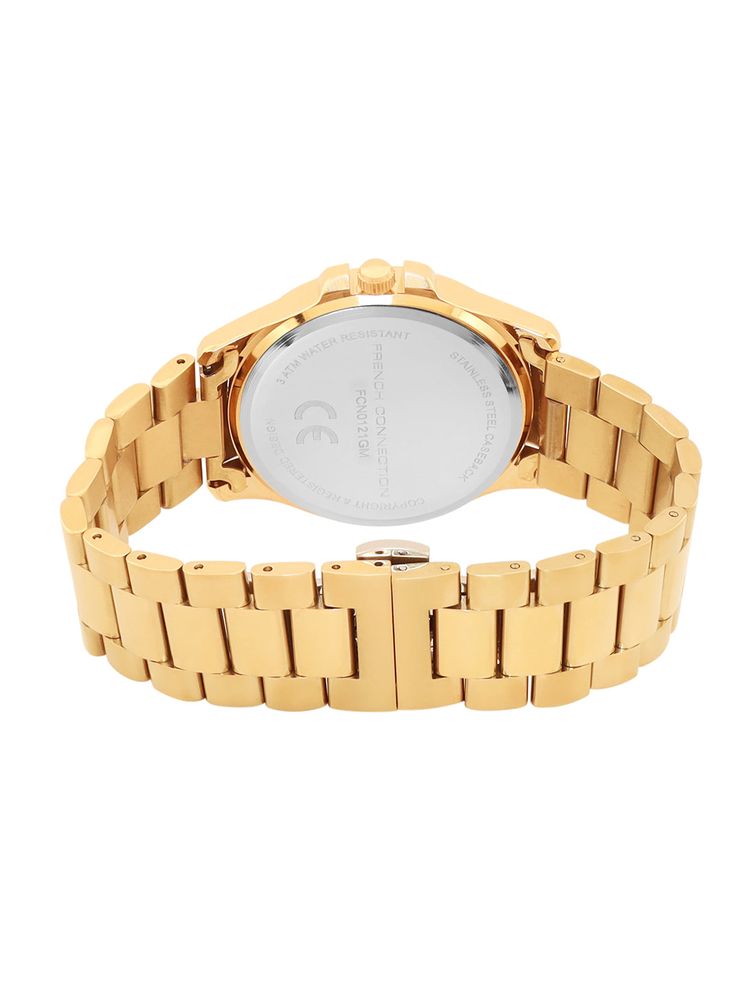 French Connection Sunray Green Round Dial With Gold Stainless Steel Strap Watch - For Mens FCN0121GM