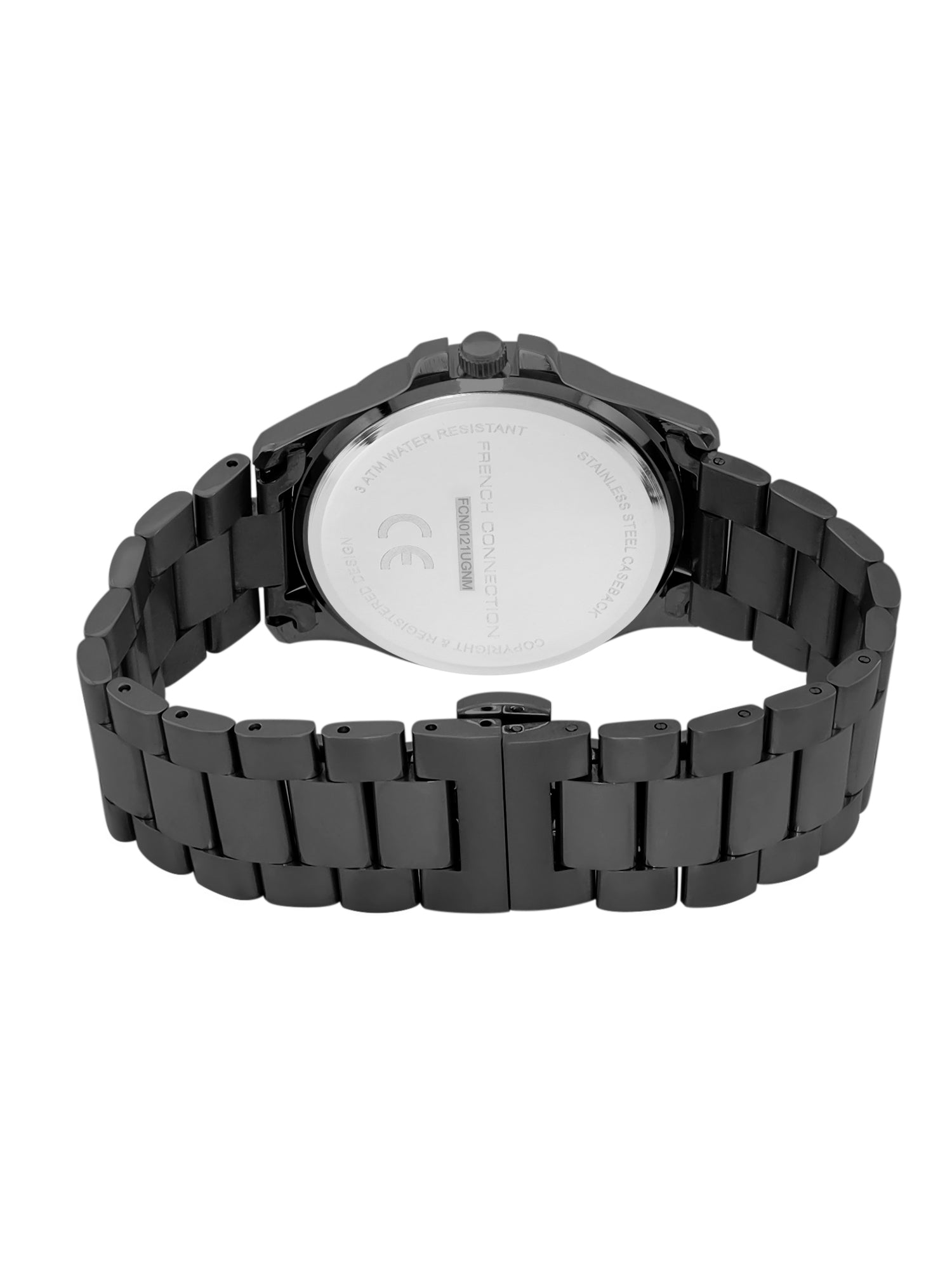 French Connection Sunray Blue Round Dial With Gun Stainless Steel Strap Watch - For Mens FCN0121UGNM