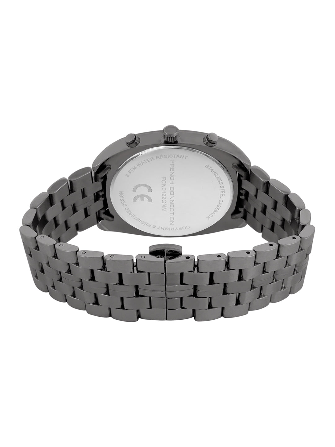 French Connection Textured Sky Blue Round Dial With Gun Stainless Steel Strap Chronograph Watch - For Mens FCN0122GNM