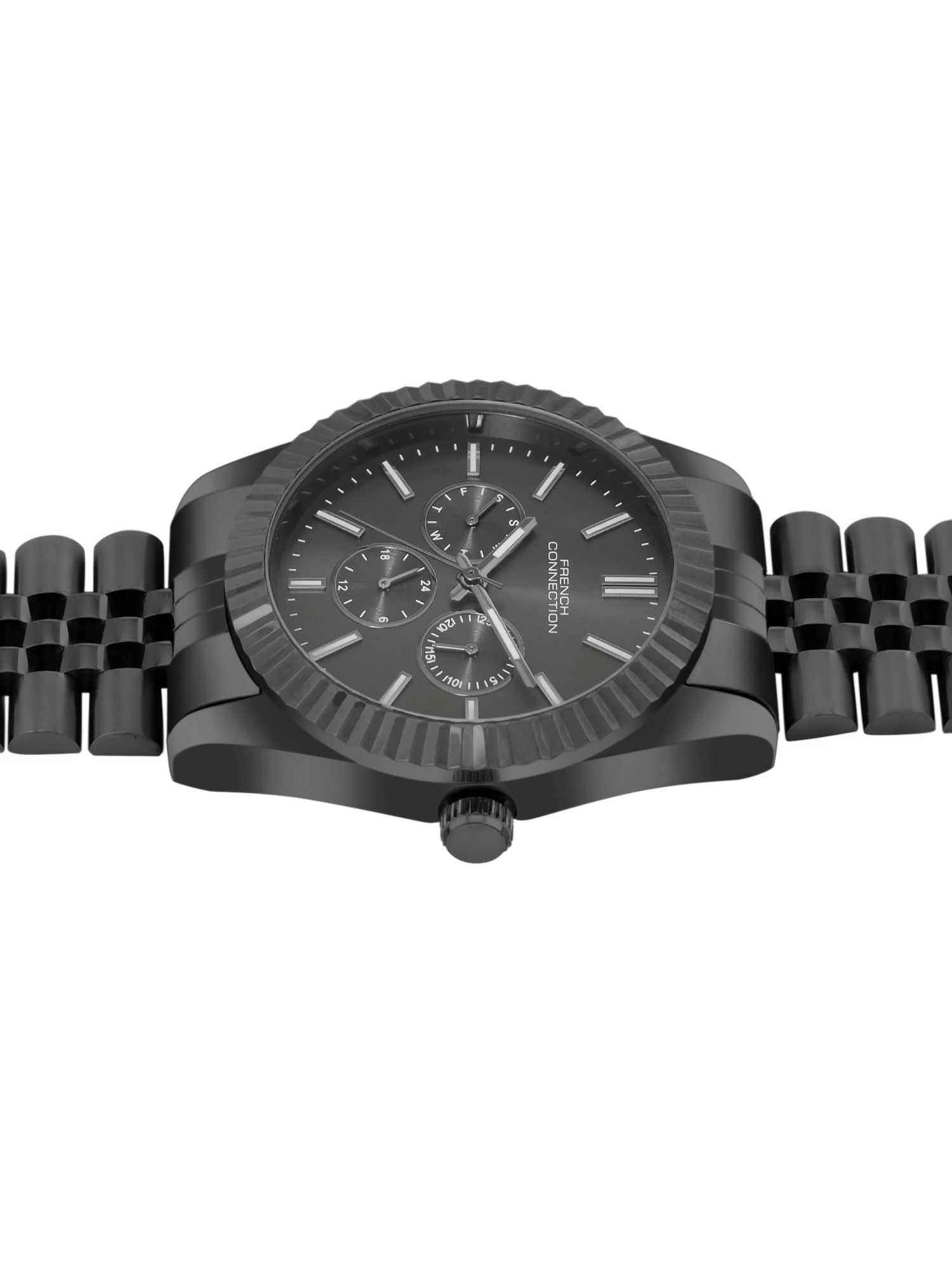 French Connection Sunray Black Round Dial With Black Stainless Steel Strap Multifunction Watch - For Mens FCN0124BM