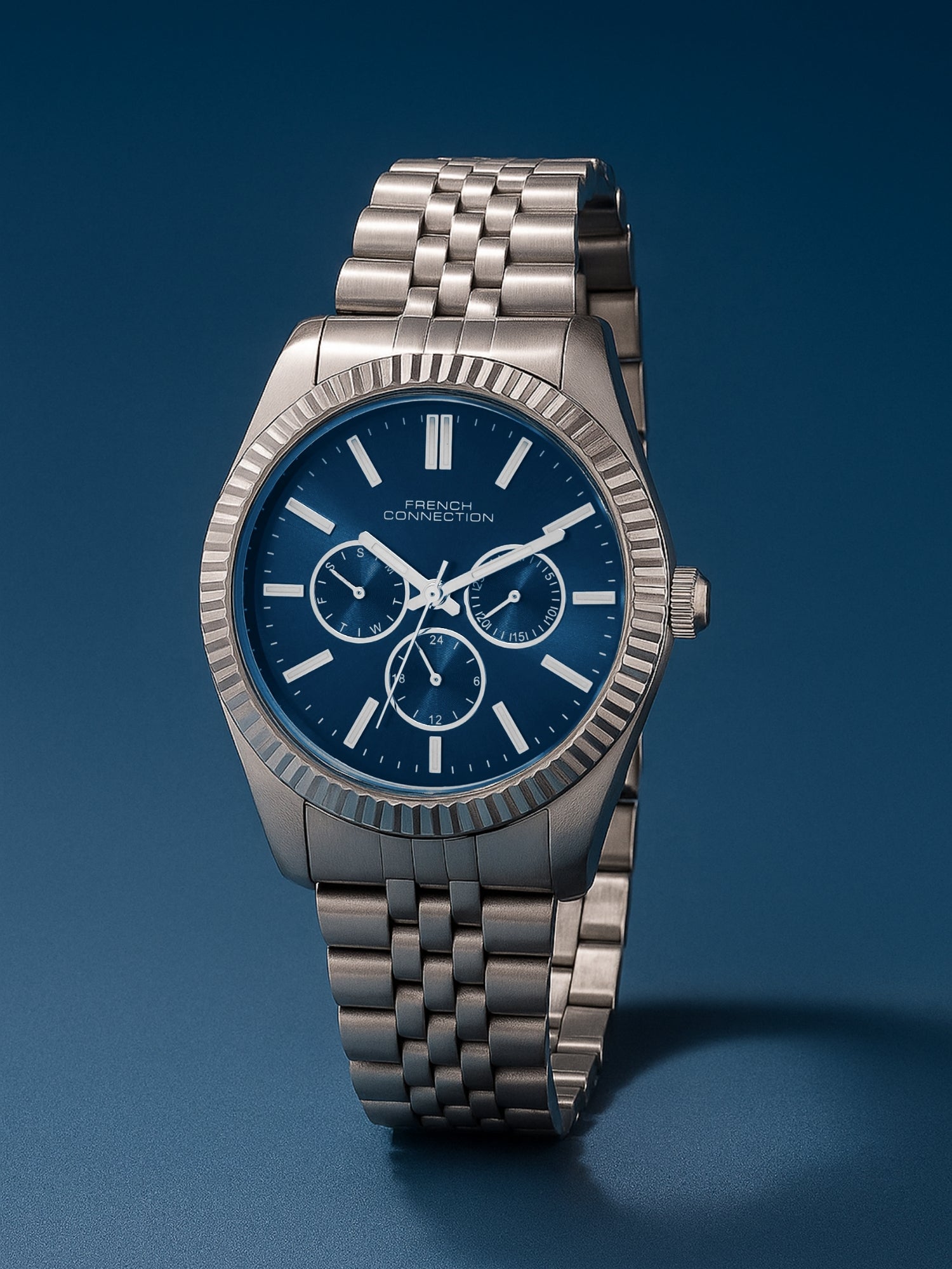 French Connection Sunray Blue Round Dial With Stainless Steel Strap Multifunction Watch - For Mens FCN0124USM