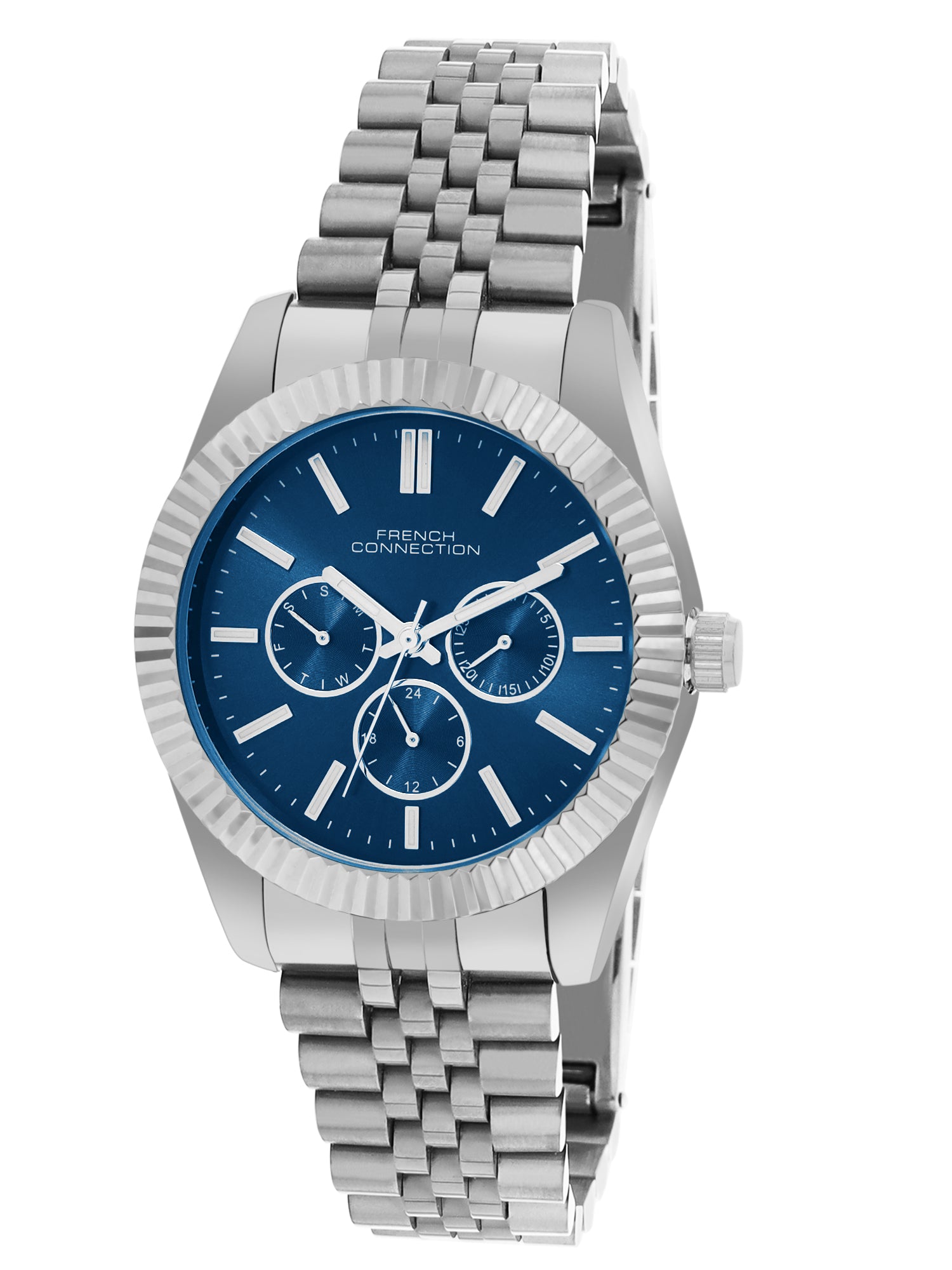 French Connection Sunray Blue Round Dial With Stainless Steel Strap Multifunction Watch - For Mens FCN0124USM