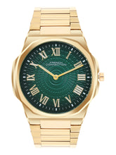 French Connection Textured Green Round Dial With  Gold Stainless Steel Strap Watch - For Mens FCN0125GM