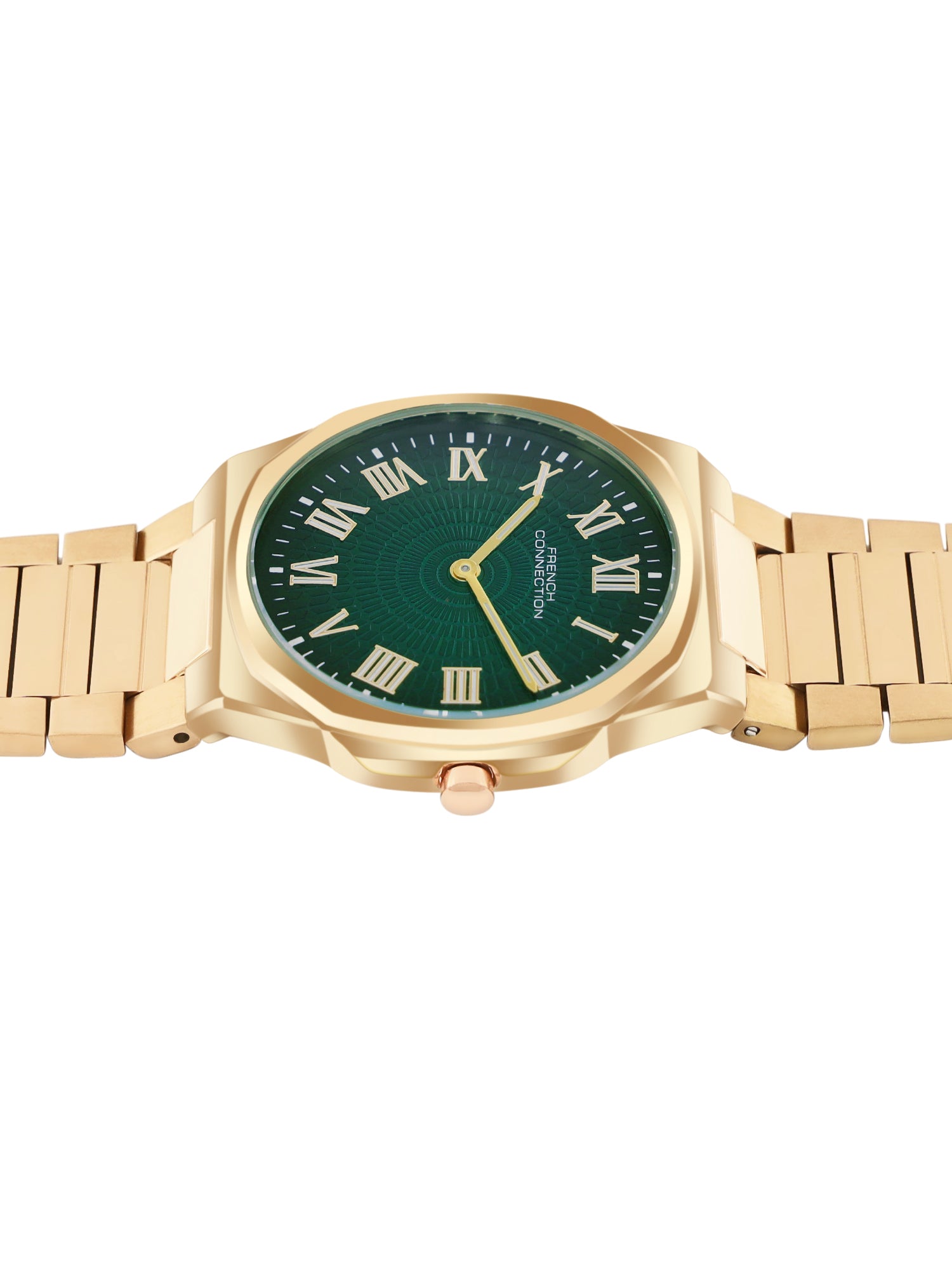 French Connection Textured Green Round Dial With Gold Stainless Steel Strap Watch - For Mens FCN0125GM