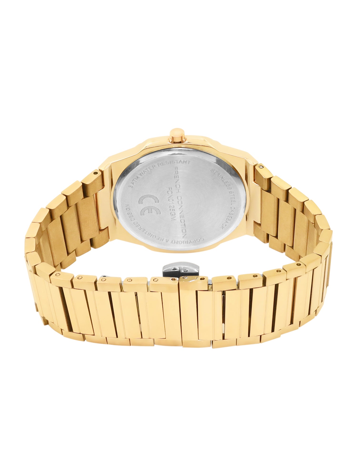 French Connection Textured Green Round Dial With Gold Stainless Steel Strap Watch - For Mens FCN0125GM