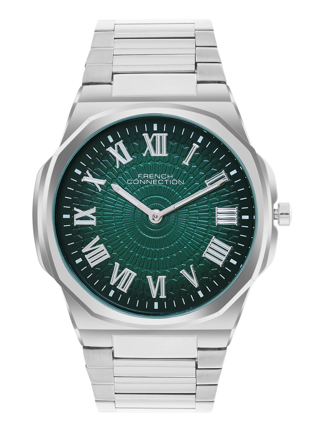 French Connection Textured Green Round Dial With Stainless Steel Strap Watch - For Mens FCN0125NSM