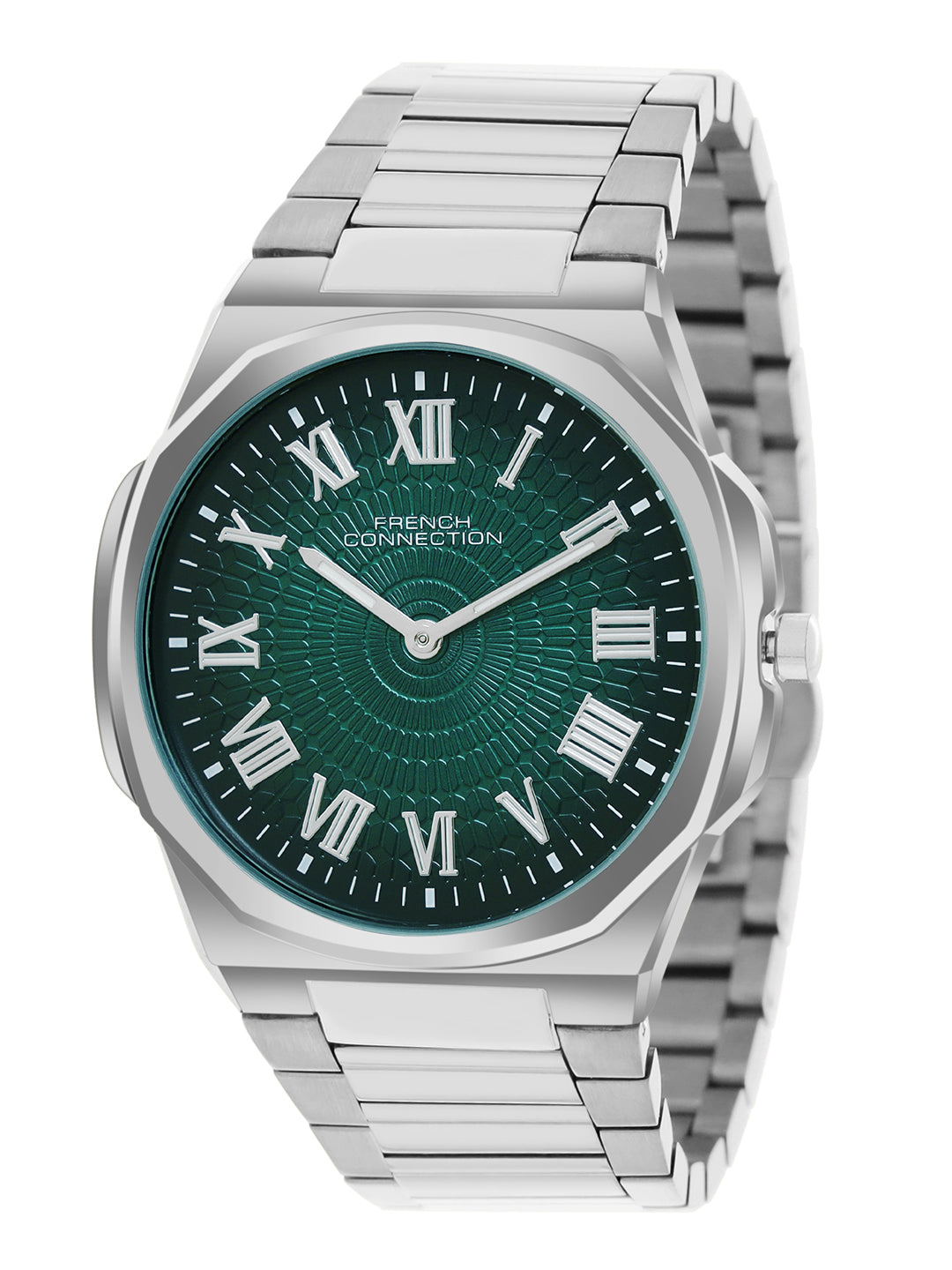 French Connection Textured Green Round Dial With Stainless Steel Strap Watch - For Mens FCN0125NSM