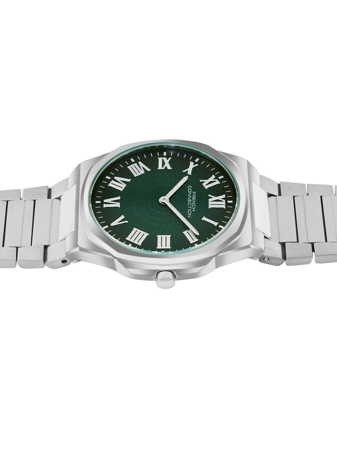 French Connection Textured Green Round Dial With Stainless Steel Strap Watch - For Mens FCN0125NSM