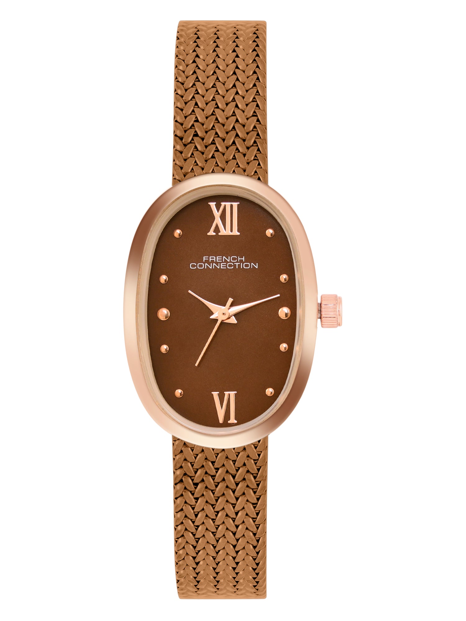 French Connection Mop Brown Rectangle Dial With Brown Stainless Steel Strap Watch - For Womens FCN0126BRGM