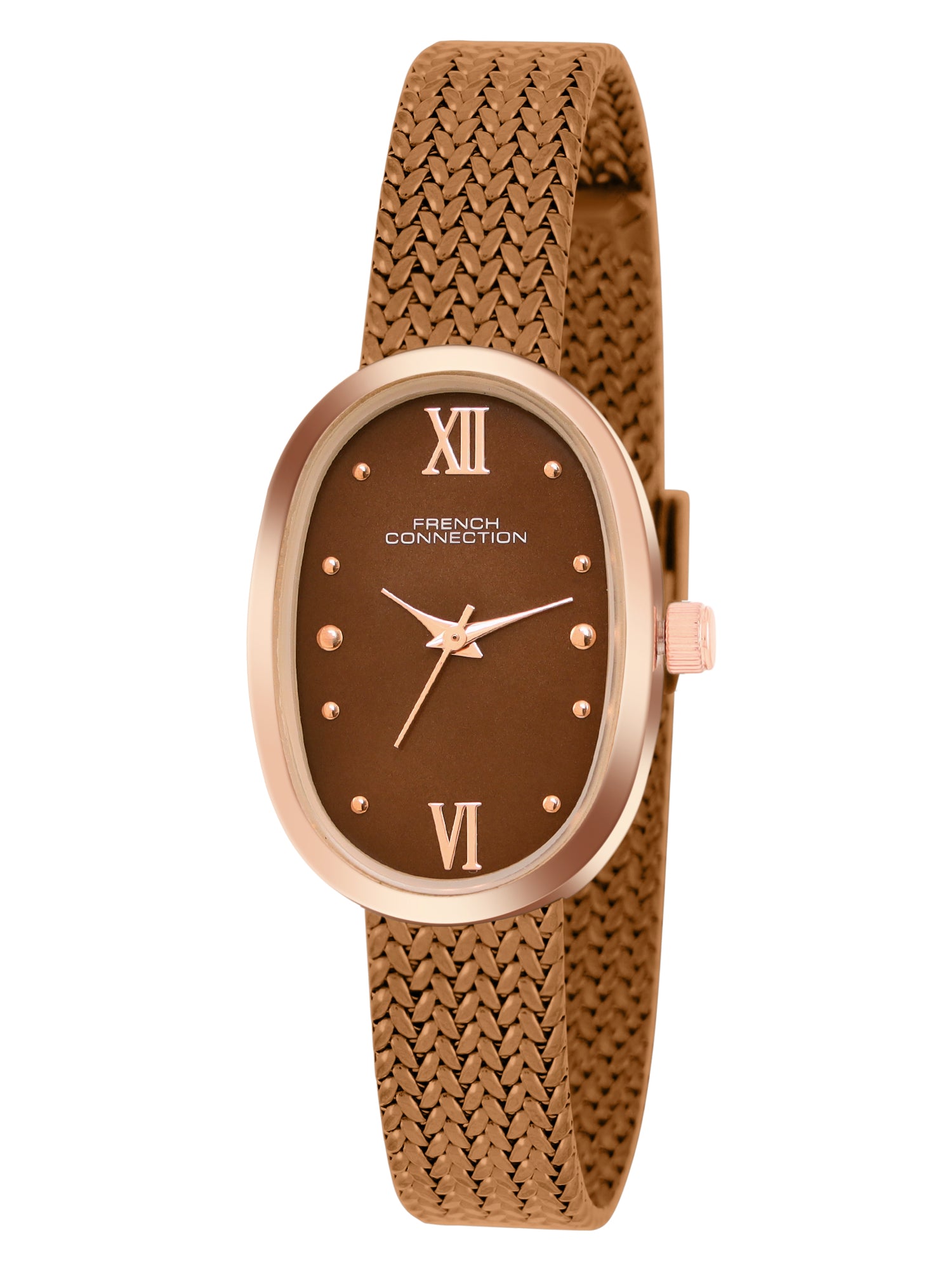 French Connection Mop Brown Rectangle Dial With Brown Stainless Steel Strap Watch - For Womens FCN0126BRGM