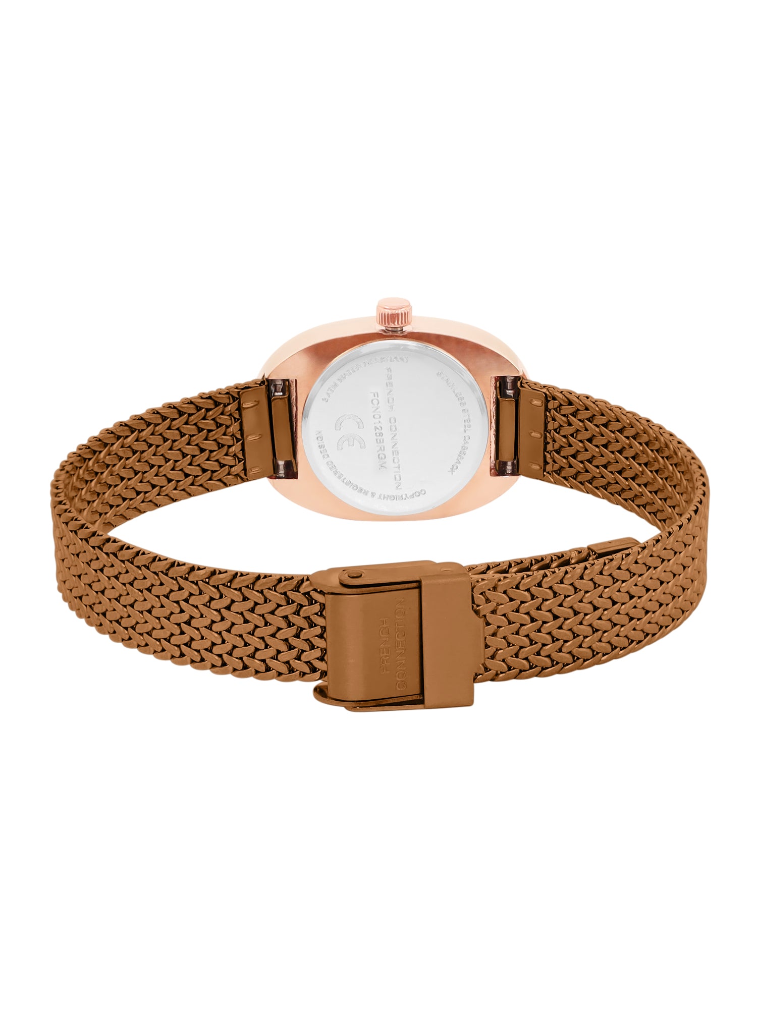 French Connection Mop Brown Rectangle Dial With Brown Stainless Steel Strap Watch - For Womens FCN0126BRGM