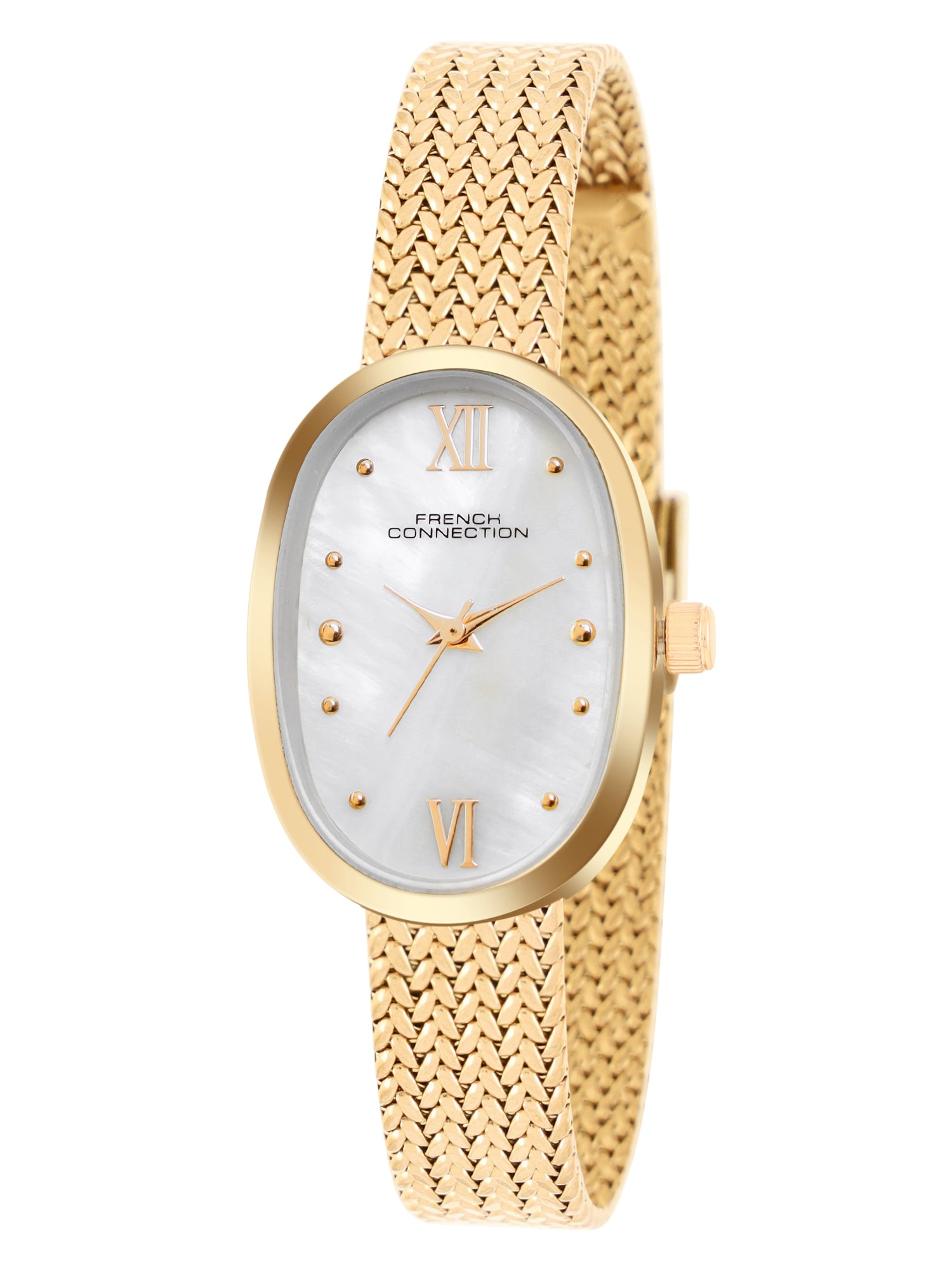 French Connection Mop Silver Rectangle Dial With Stainless Steel Strap Watch - For Womens FCN0126GM