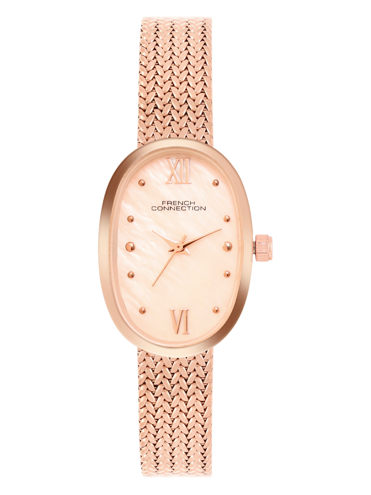 French Connection Mop Rosegold Rectangle Dial With Rose Stainless Steel Strap Watch - For Womens FCN0126RGM