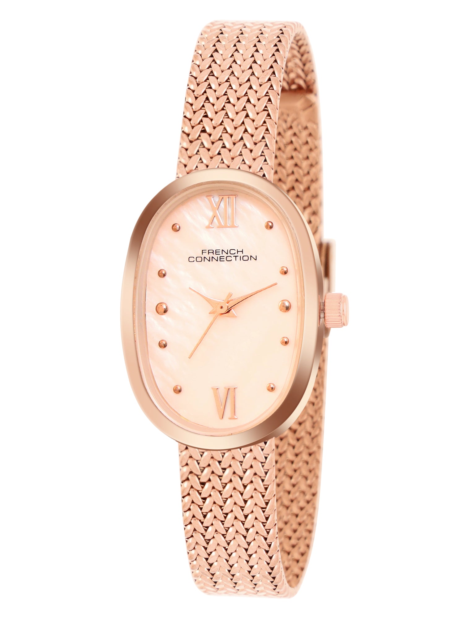 French Connection Mop Rosegold Rectangle Dial With Rose Stainless Steel Strap Watch - For Womens FCN0126RGM