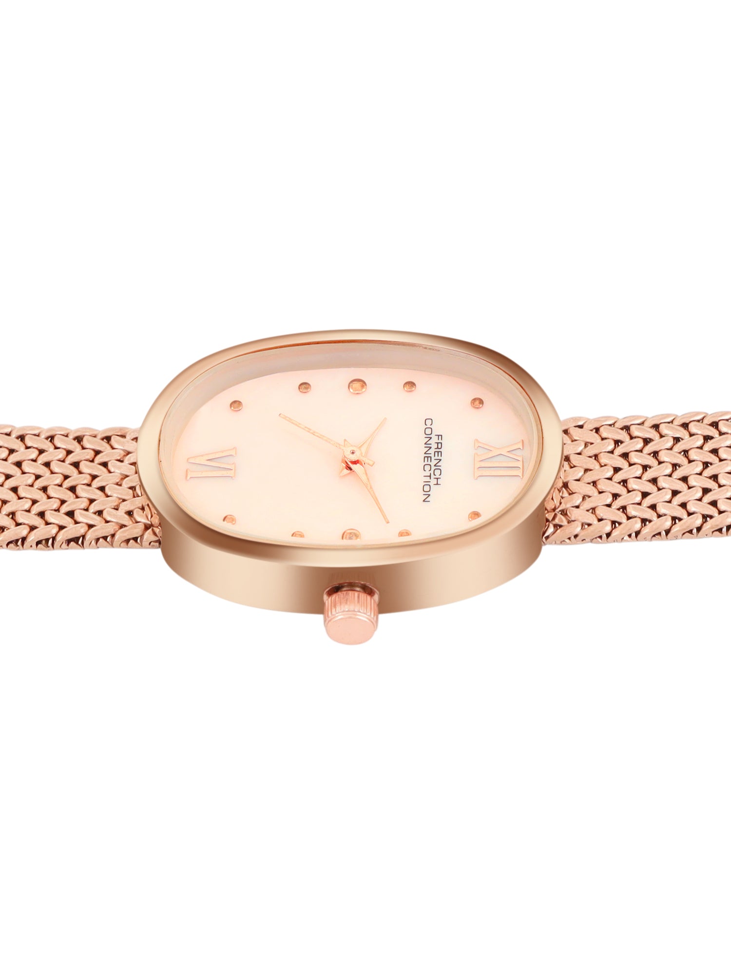 French Connection Mop Rosegold Rectangle Dial With Rose Stainless Steel Strap Watch - For Womens FCN0126RGM