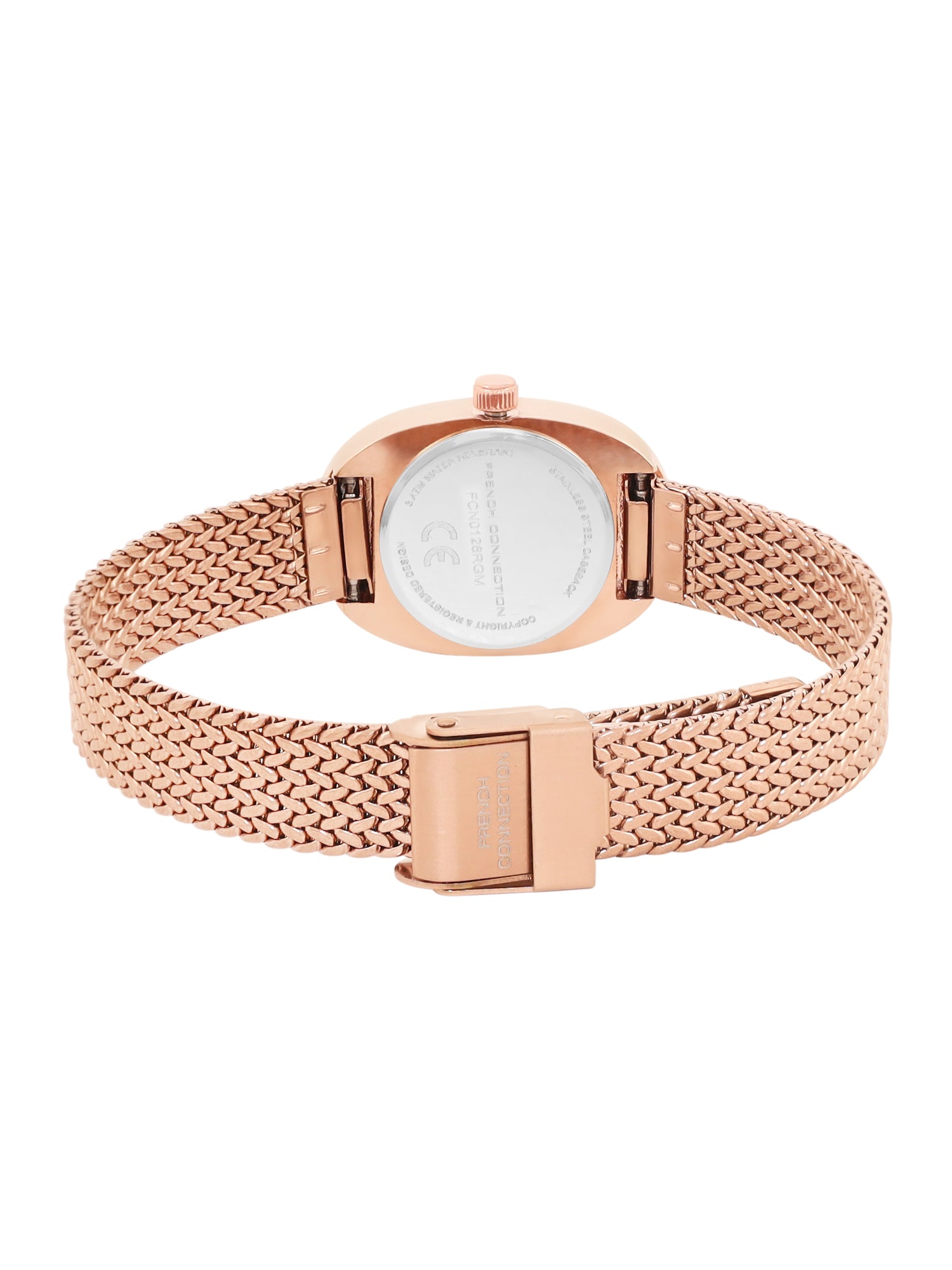 French Connection Mop Rosegold Rectangle Dial With Rose Stainless Steel Strap Watch - For Womens FCN0126RGM