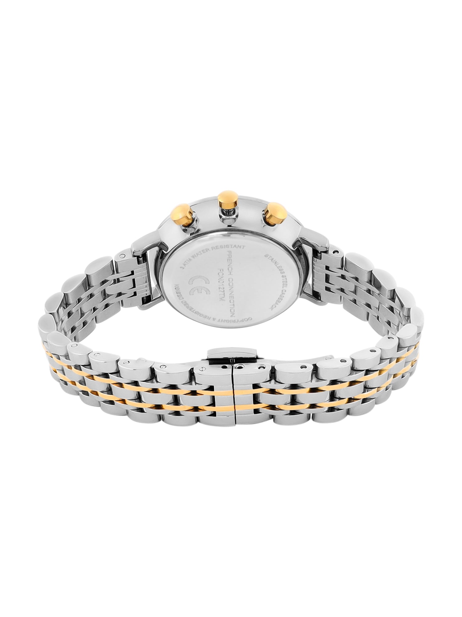 French Connection Sunray Green Round Dial With Gold Two Tone Stainless Steel Strap Chronograph Watch - For Womens FCN0127TM