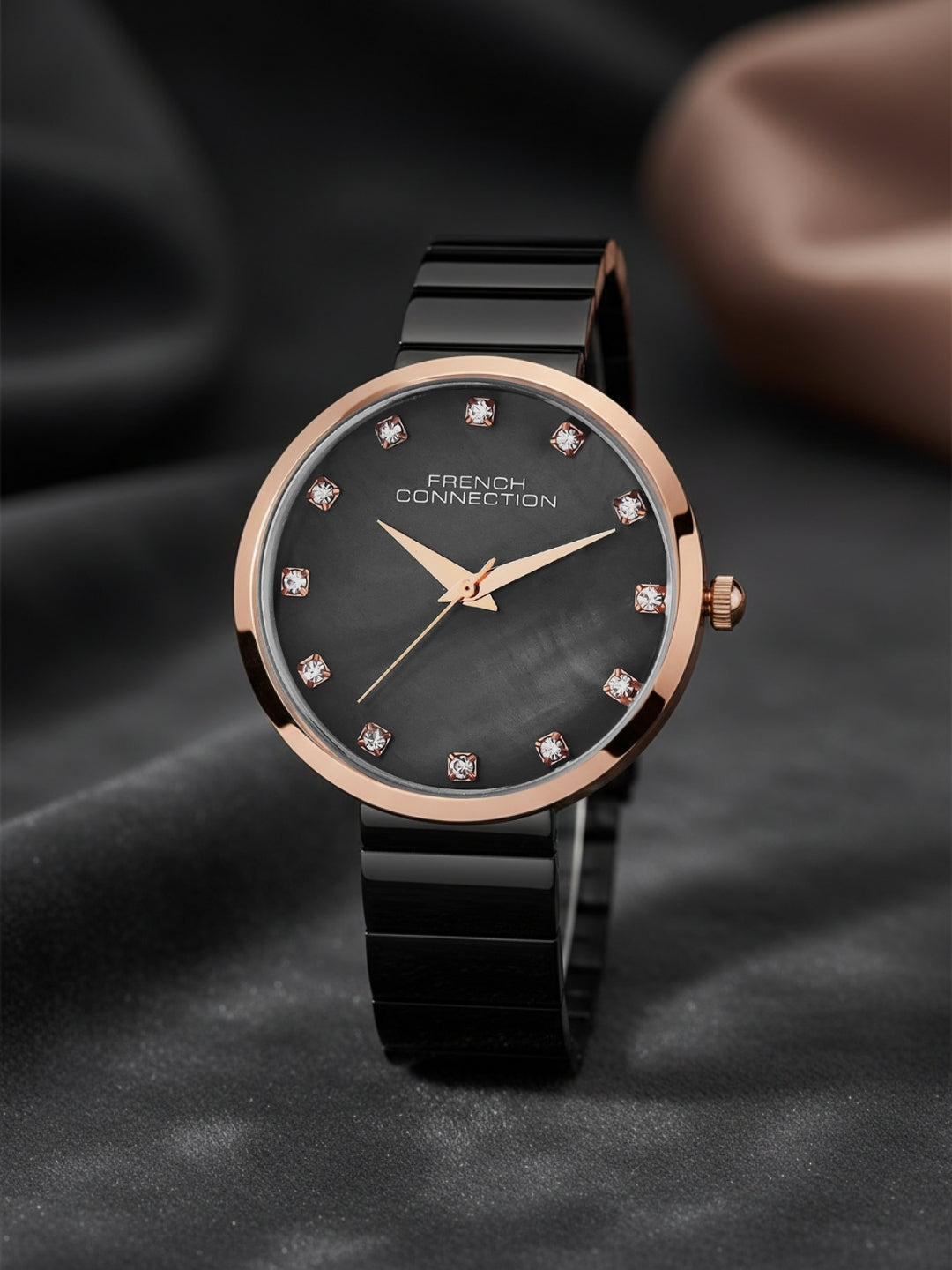 French Connection Mop Gun Round Dial With Gun Stainless Steel Strap Watch - For Womens FCN0128GNM