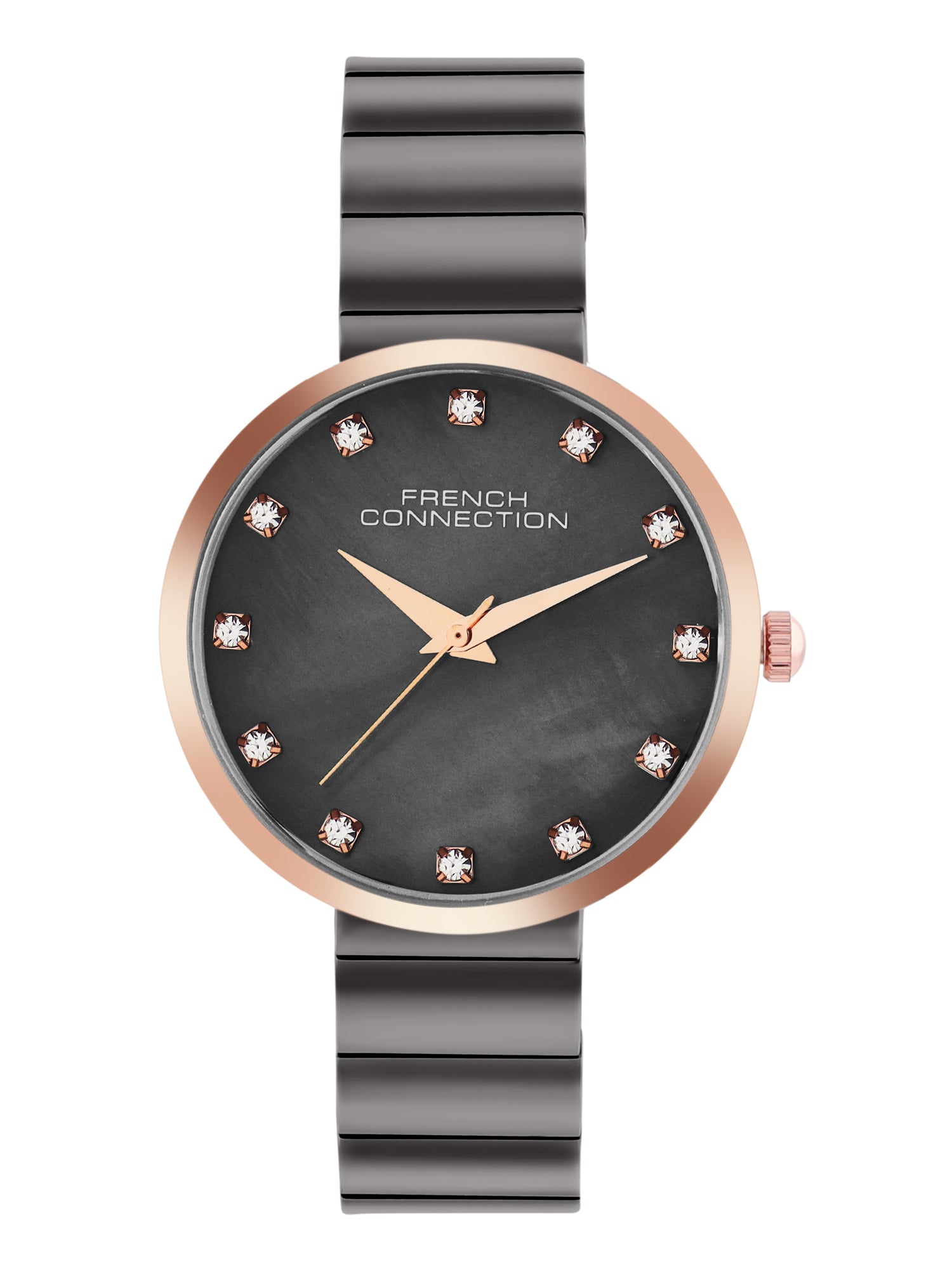 French Connection Mop Gun Round Dial With Gun Stainless Steel Strap Watch - For Womens FCN0128GNM