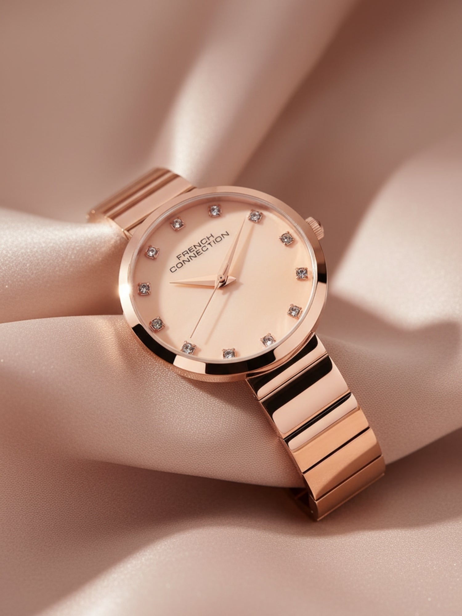French Connection Mop Rosegold Round Dial With Rose Stainless Steel Strap Watch - For Womens FCN0128RGM