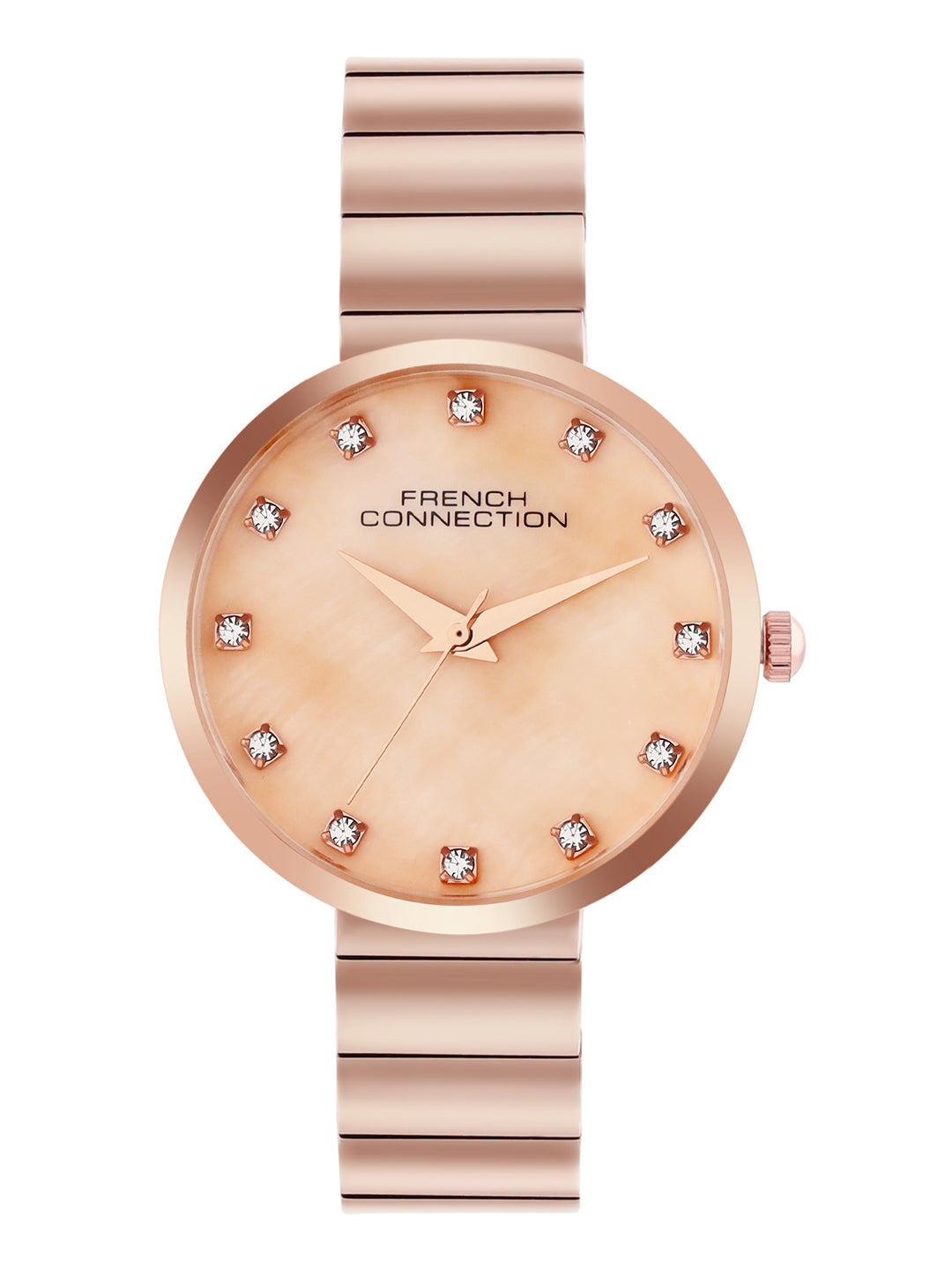 French Connection Mop Rosegold Round Dial With Rose Stainless Steel Strap Watch - For Womens FCN0128RGM
