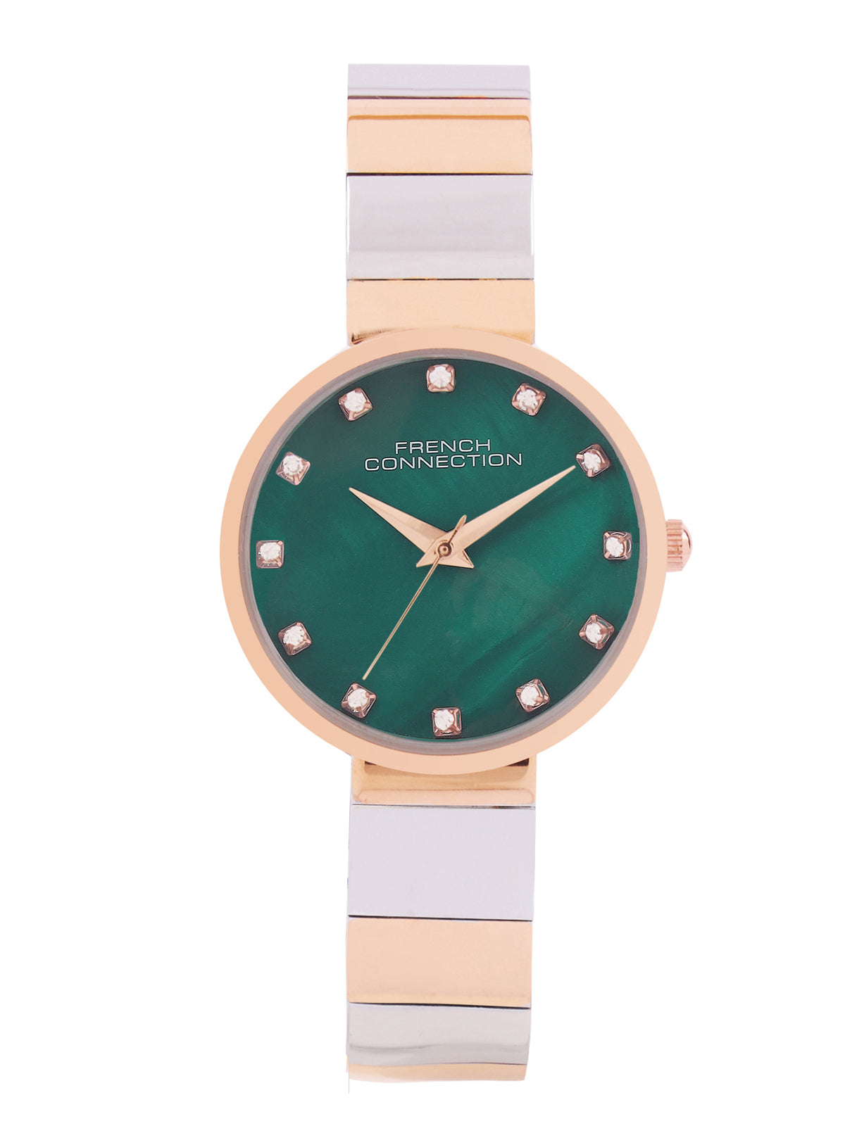 French Connection Mop Green Round Dial With Rose Two Tone Stainless Steel  Strap Watch - For Womens FCN0128RTM