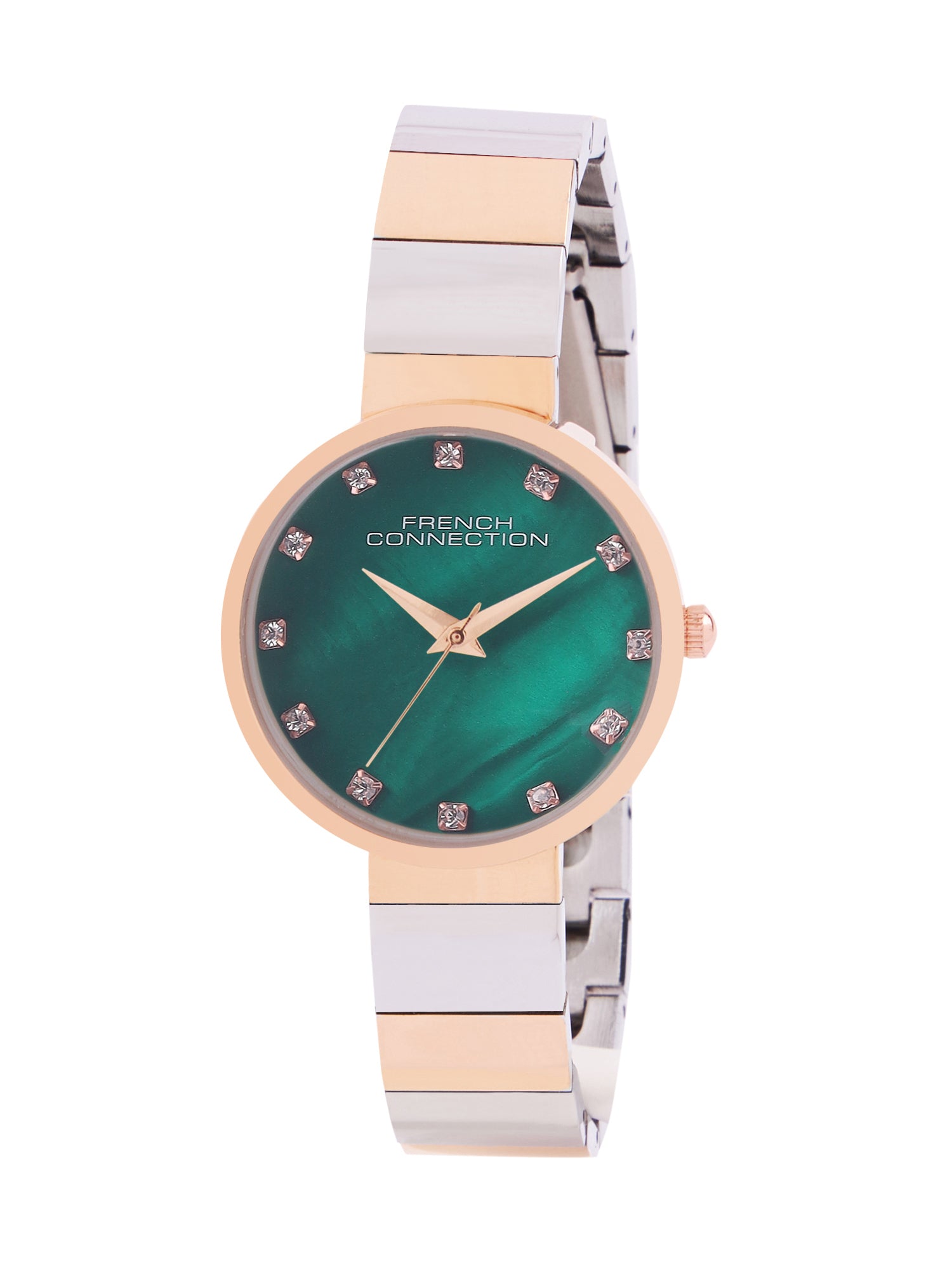 French Connection Mop Green Round Dial With Rose Two Tone Stainless Steel  Strap Watch - For Womens FCN0128RTM