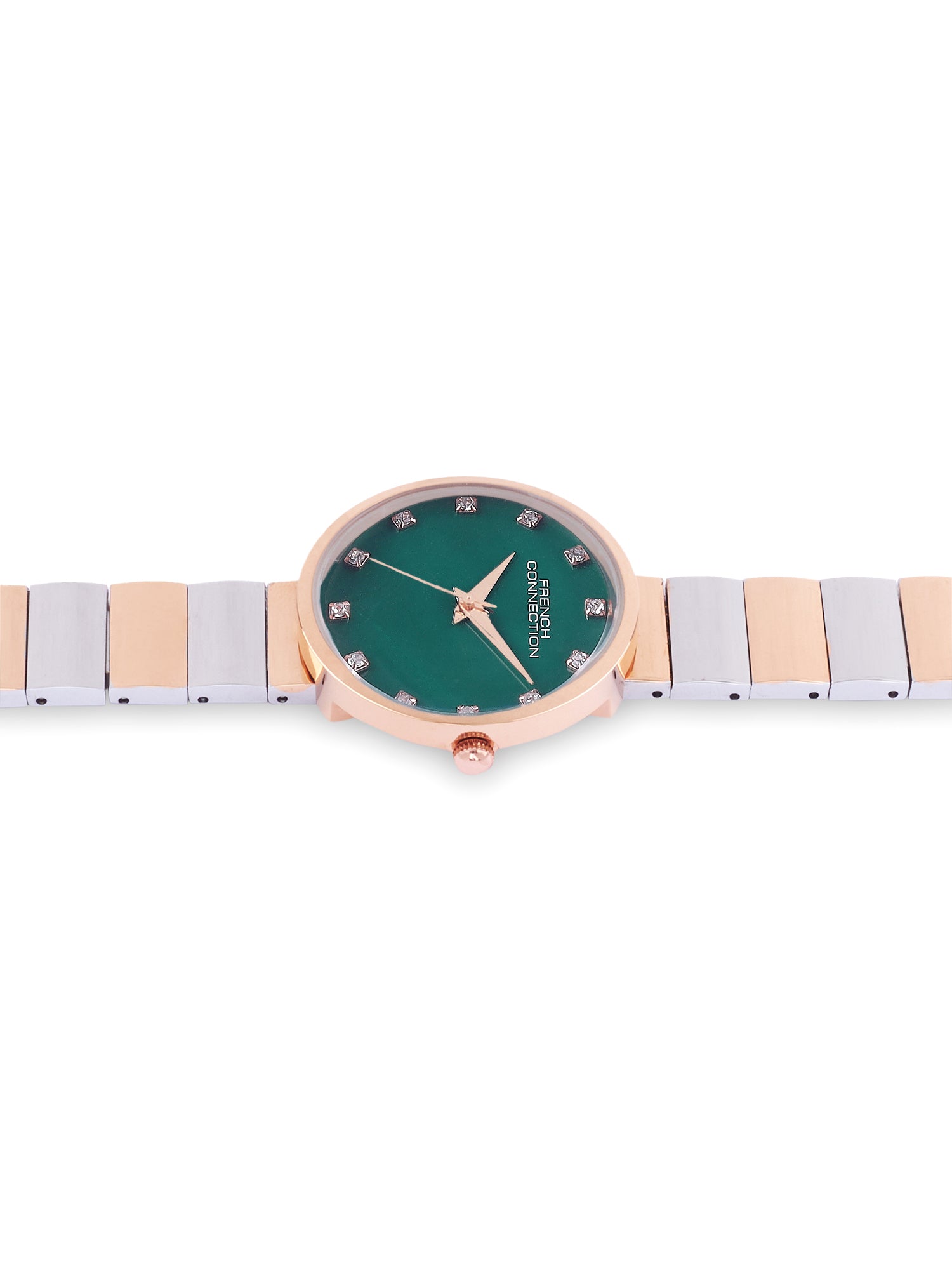 French Connection Mop Green Round Dial With Rose Two Tone Stainless Steel  Strap Watch - For Womens FCN0128RTM